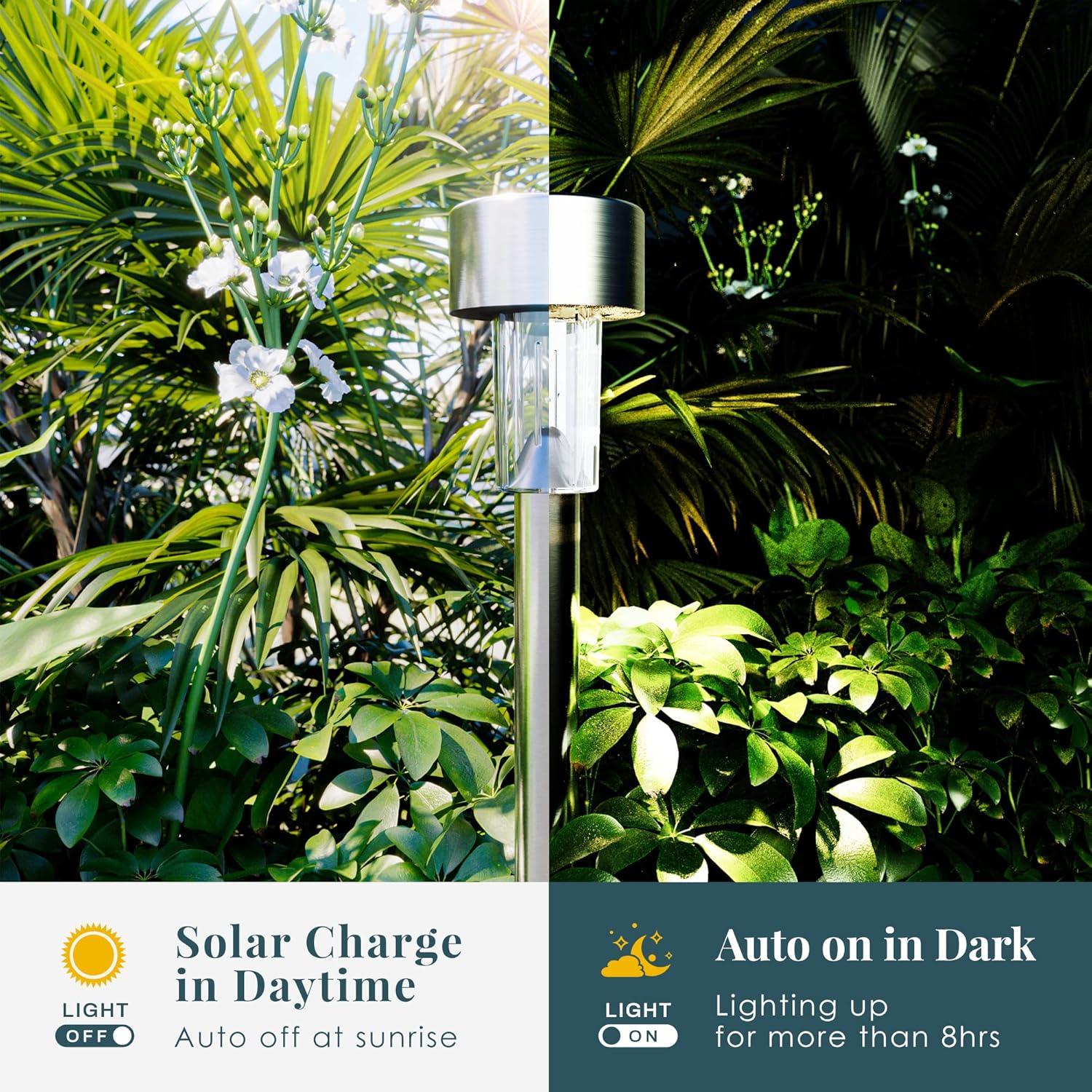 imageSOLPEX 16 Pack Solar Outdoor Lights Pathway Stainless Steel Solar Lights Outdoor WaterproofLED Landscape Lighting Solar Walkway Lights for LandscapePatioLawnYardDrivewayWarm WhiteCold White