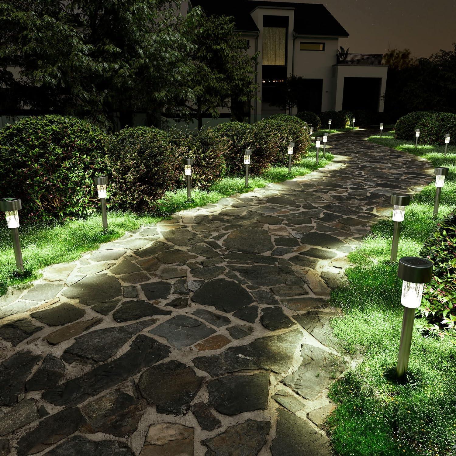 imageSOLPEX 16 Pack Solar Outdoor Lights Pathway Stainless Steel Solar Lights Outdoor WaterproofLED Landscape Lighting Solar Walkway Lights for LandscapePatioLawnYardDrivewayWarm WhiteCold White