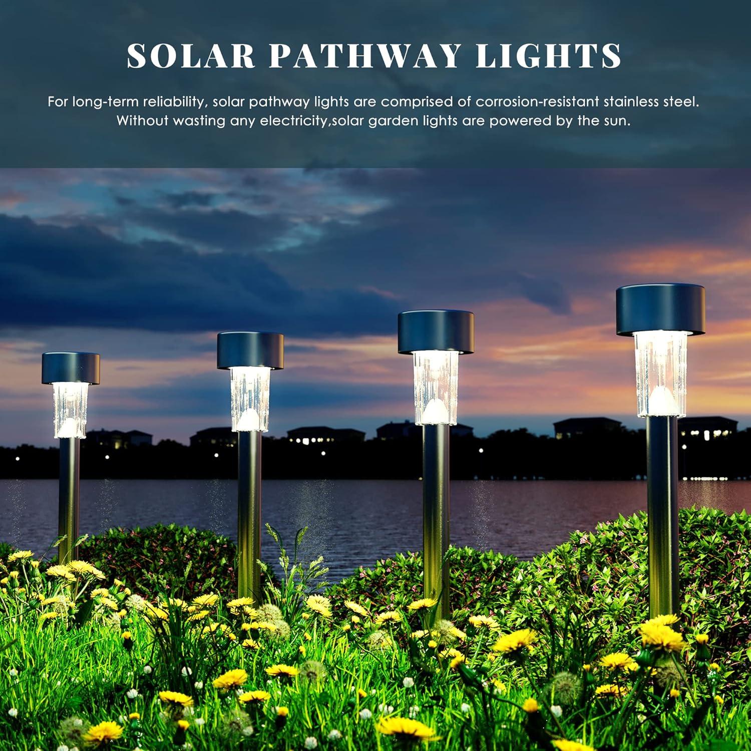 imageSOLPEX 16 Pack Solar Outdoor Lights Pathway Stainless Steel Solar Lights Outdoor WaterproofLED Landscape Lighting Solar Walkway Lights for LandscapePatioLawnYardDrivewayWarm WhiteCold White