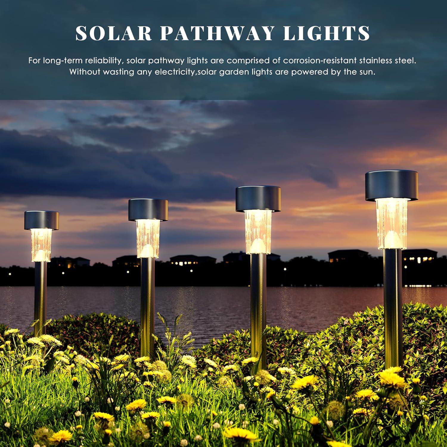 imageSOLPEX 16 Pack Solar Outdoor Lights Pathway Stainless Steel Solar Lights Outdoor WaterproofLED Landscape Lighting Solar Walkway Lights for LandscapePatioLawnYardDrivewayWarm WhiteWarm White