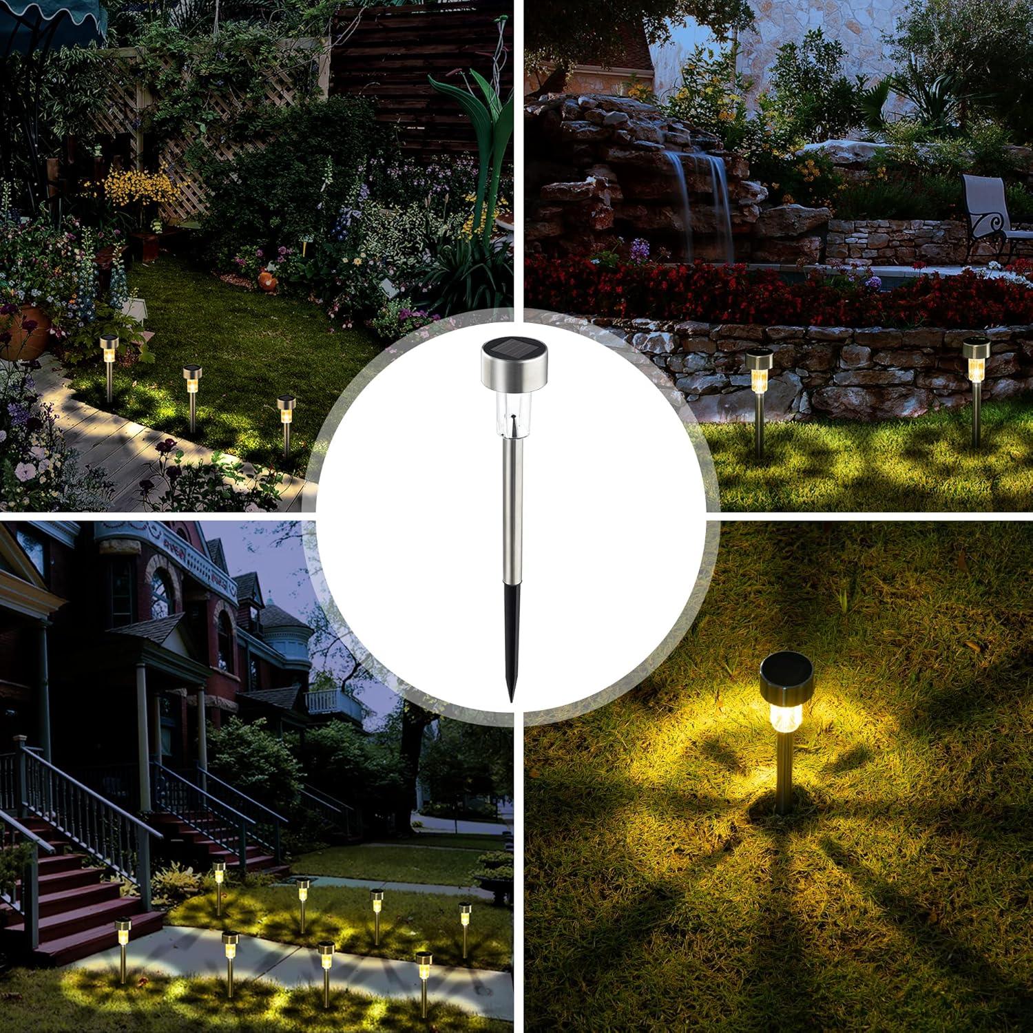 imageSOLPEX 16 Pack Solar Outdoor Lights Pathway Stainless Steel Solar Lights Outdoor WaterproofLED Landscape Lighting Solar Walkway Lights for LandscapePatioLawnYardDrivewayWarm WhiteWarm White