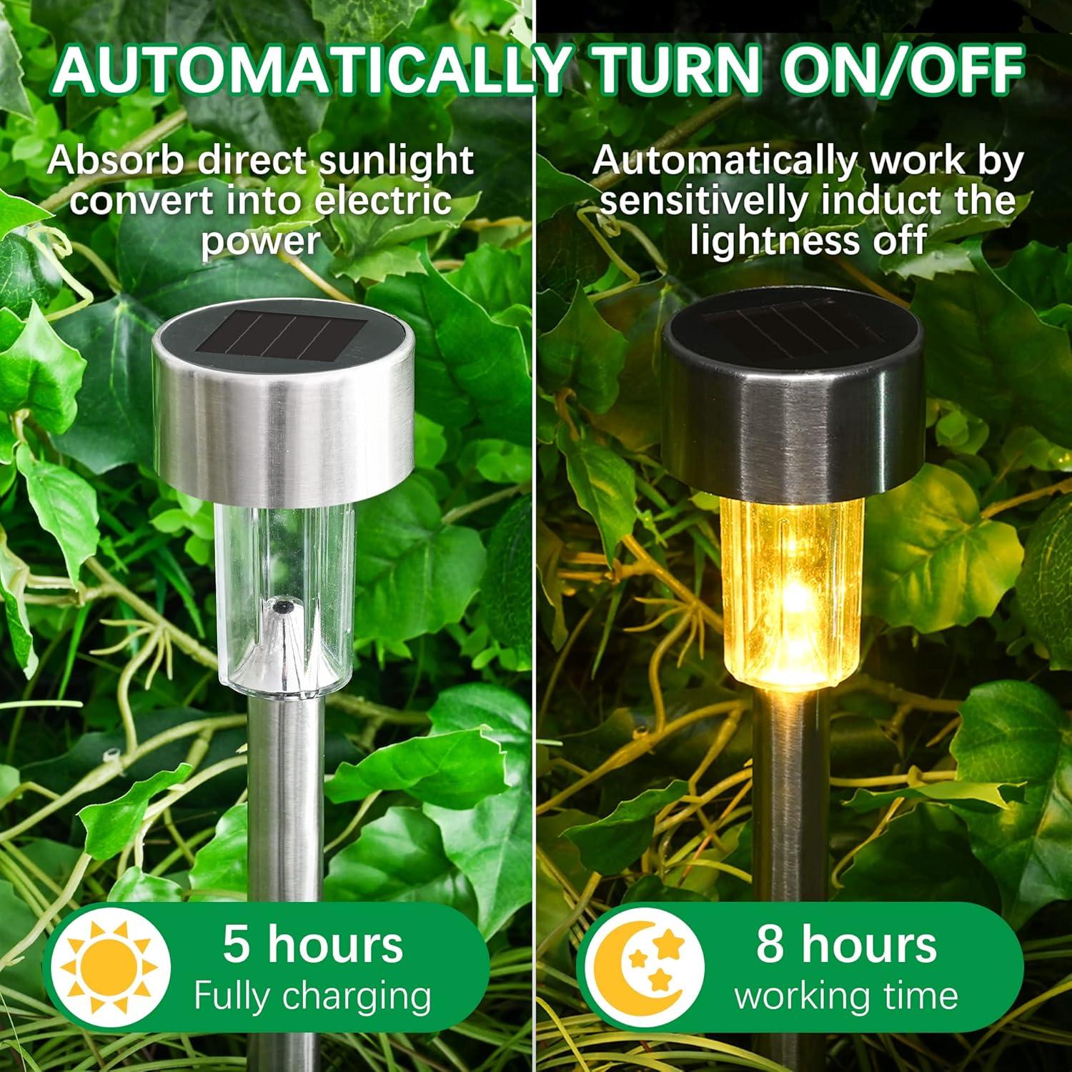 imageSOLPEX 16 Pack Solar Outdoor Lights Pathway Stainless Steel Solar Lights Outdoor WaterproofLED Landscape Lighting Solar Walkway Lights for LandscapePatioLawnYardDrivewayWarm WhiteWarm White