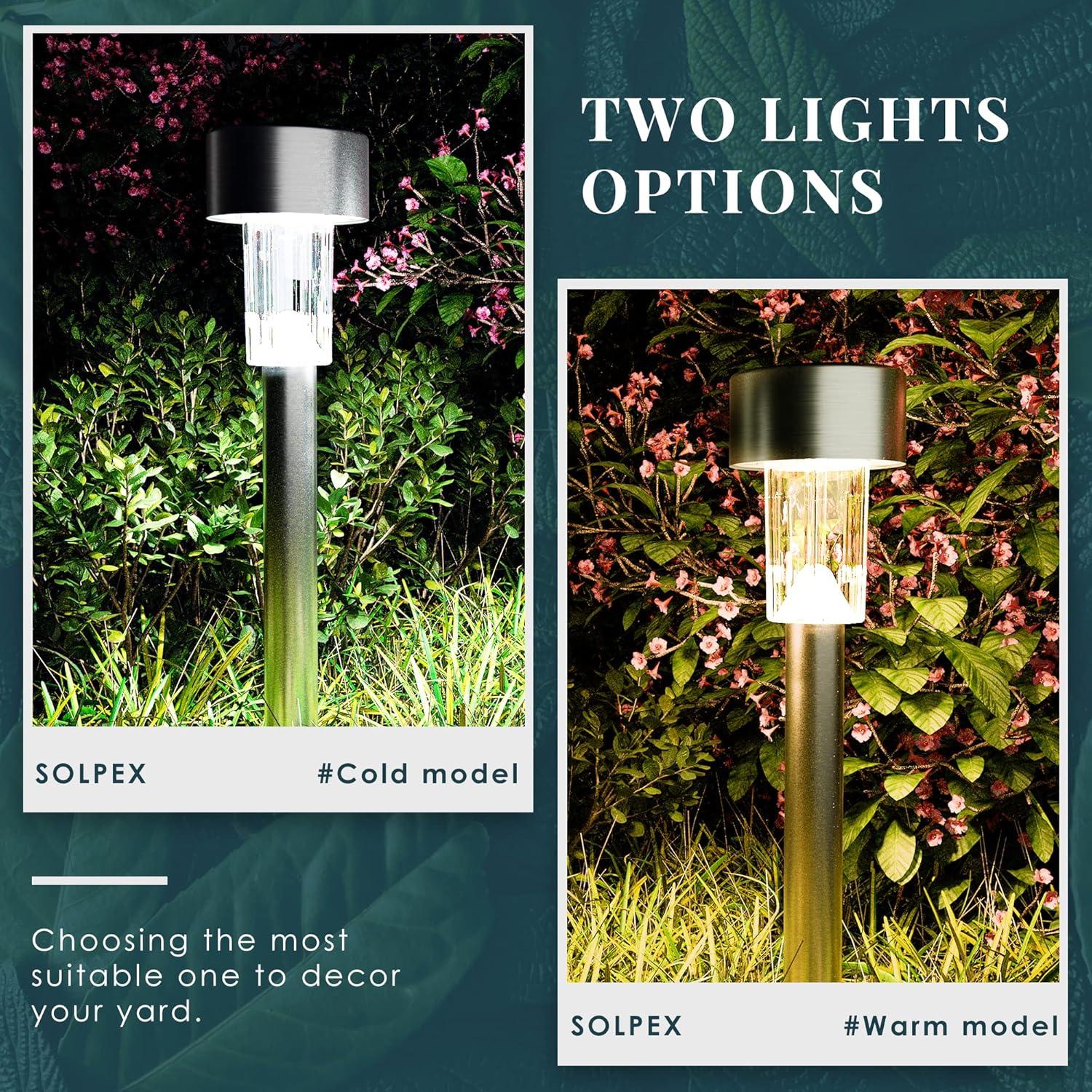imageSOLPEX 16 Pack Solar Outdoor Lights Pathway Stainless Steel Solar Lights Outdoor WaterproofLED Landscape Lighting Solar Walkway Lights for LandscapePatioLawnYardDrivewayWarm WhiteCold White