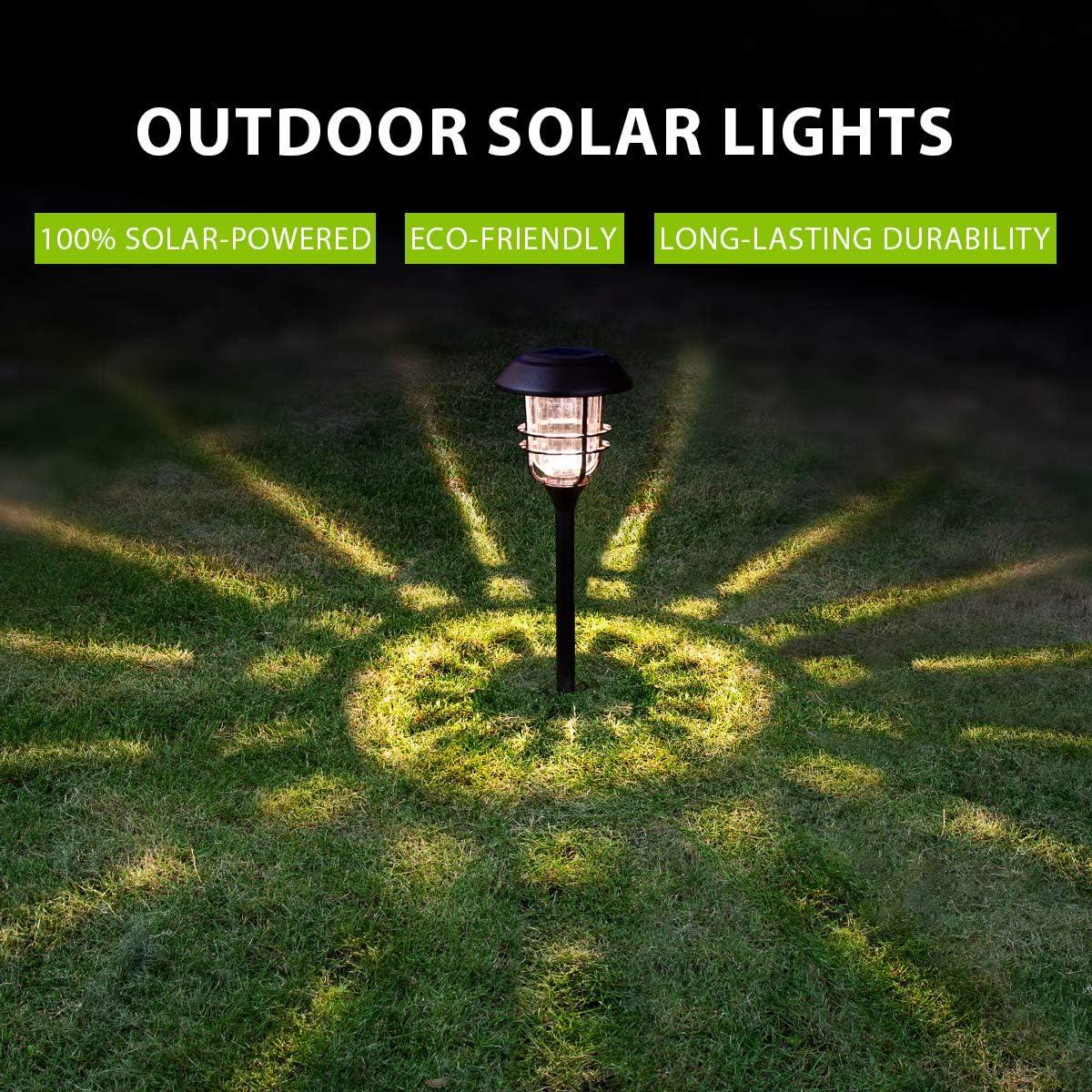 imageSOLPEX 4 Pack Solar Outdoor Lights Glass and Metal Path Lights High Lumen Output per LED for Landscape Lawn Patio Yard Garden