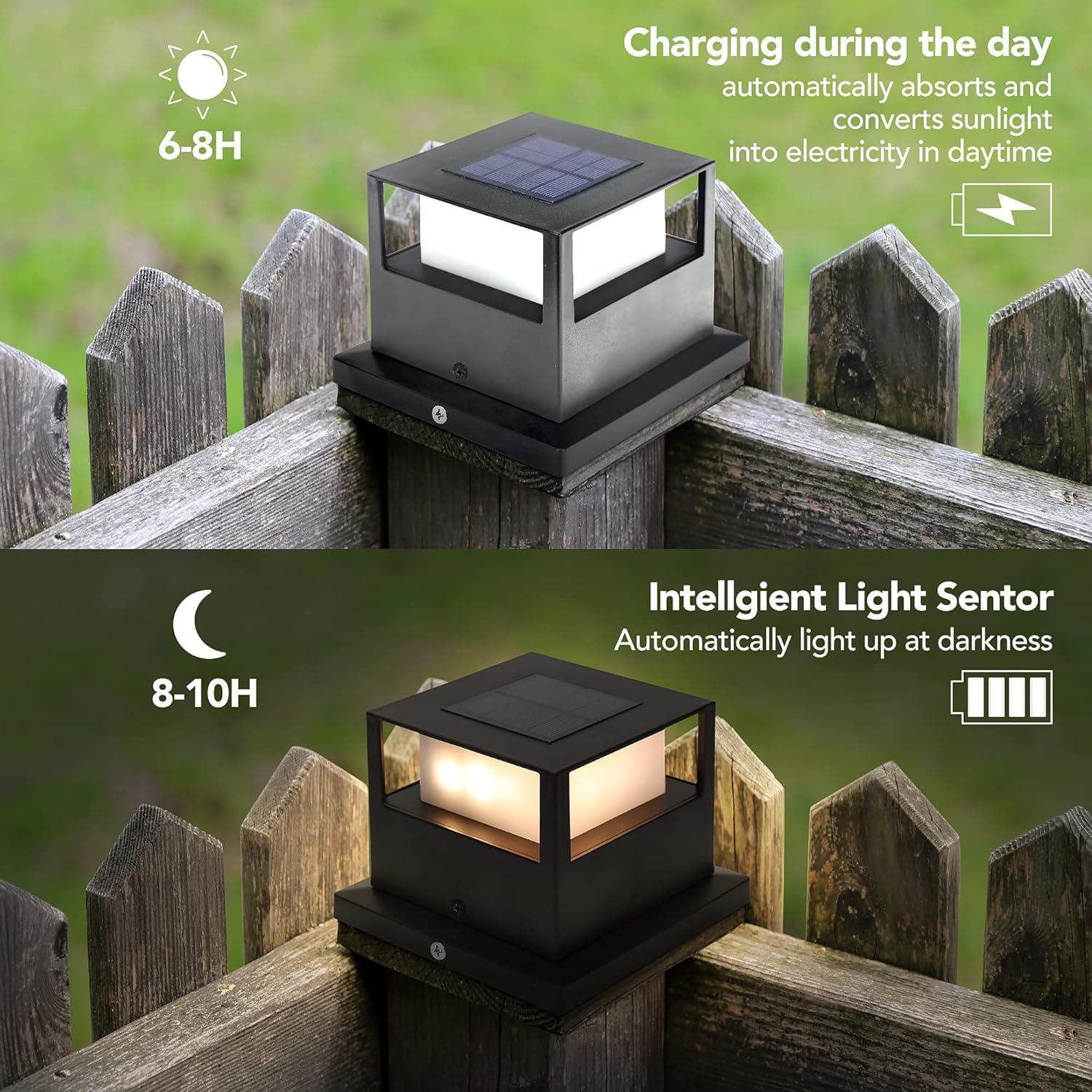 imageSOLPEX 8 LED 20 lumens Solar Post Cap Lights 4 Pack Bright Warm White LED LightingSolar Fence Post Lights Fit 4X45X5 Deck or Patio WoodenVinyl Posts