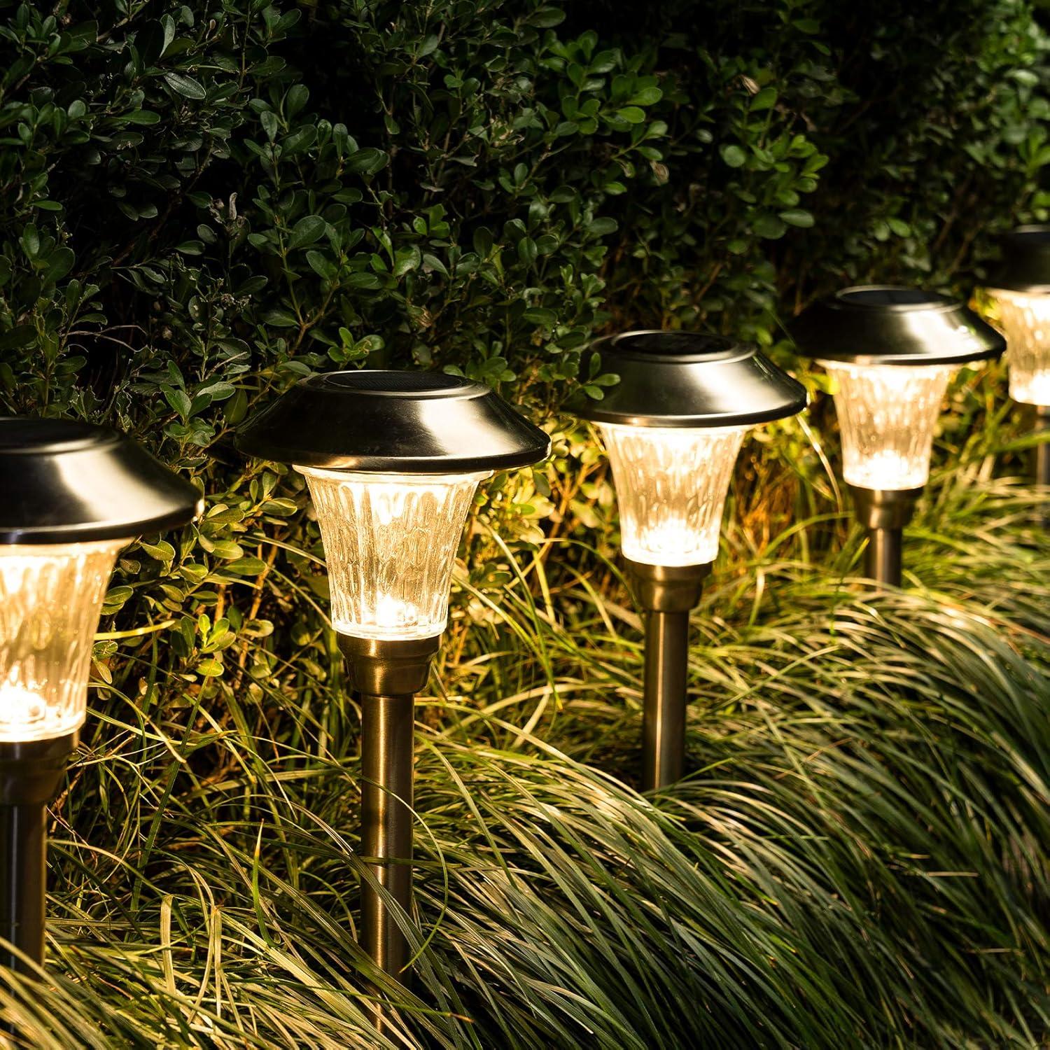 imageSOLPEX 8 Pack Solar Garden Lights Solar Lights Outdoor Waterproof Glass Stainless Steel Automatic Outdoor Solar Lights for Yard Lawn Patio Garden Path Walkway or DrivewayWarm White