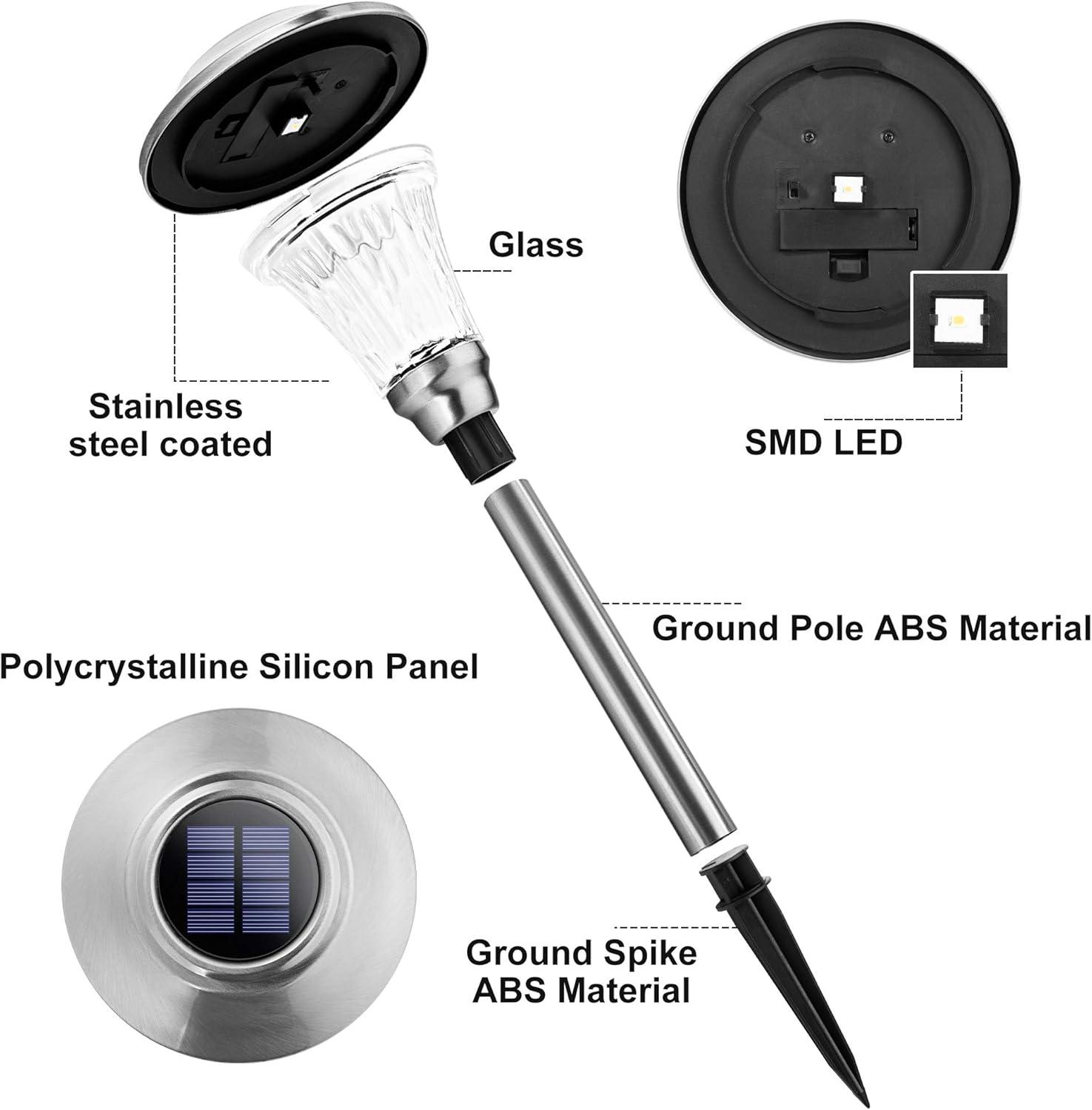 imageSOLPEX 8 Pack Solar Garden Lights Solar Lights Outdoor Waterproof Glass Stainless Steel Automatic Outdoor Solar Lights for Yard Lawn Patio Garden Path Walkway or DrivewayWarm White