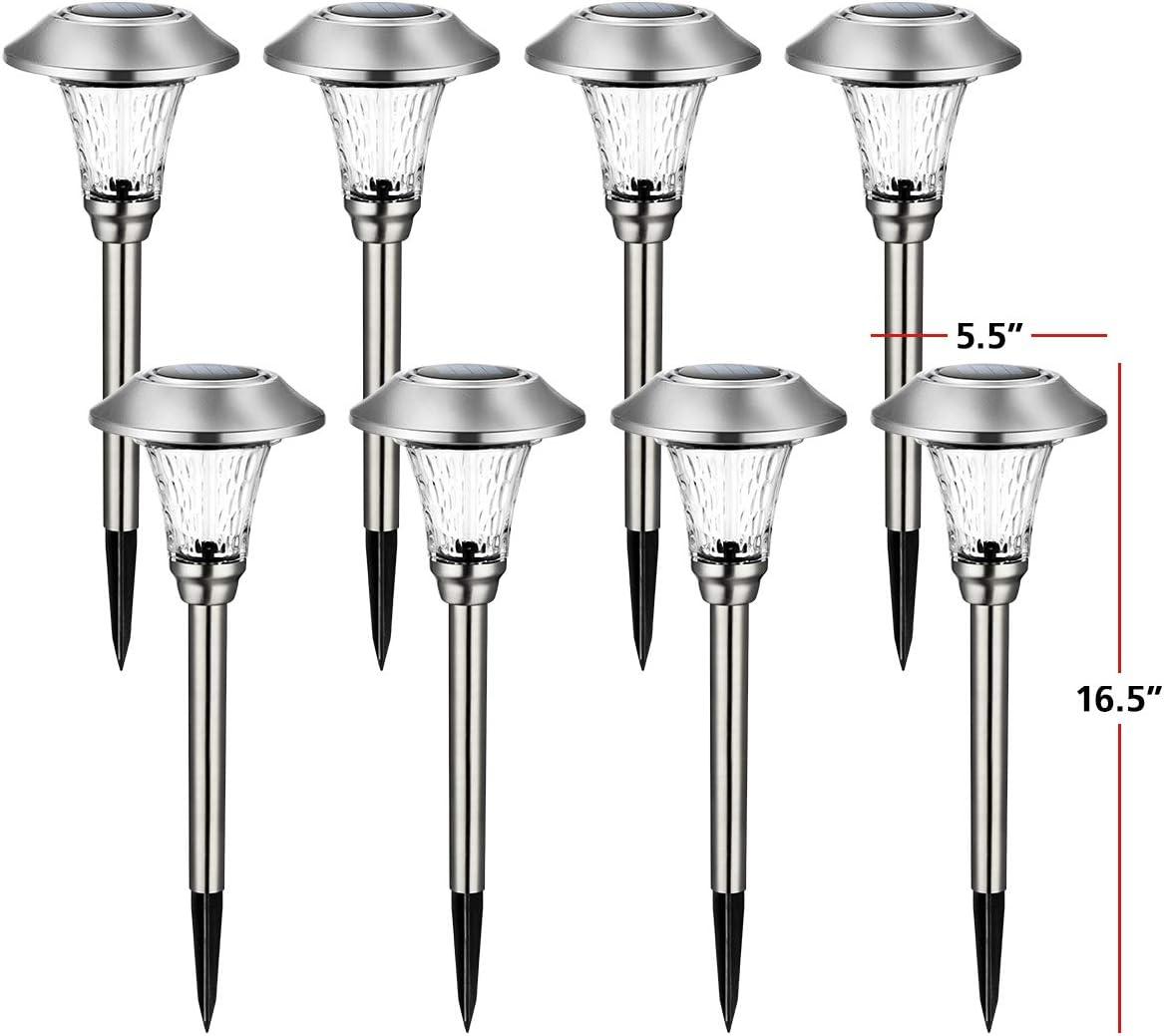imageSOLPEX 8 Pack Solar Garden Lights Solar Lights Outdoor Waterproof Glass Stainless Steel Automatic Outdoor Solar Lights for Yard Lawn Patio Garden Path Walkway or DrivewayWarm White