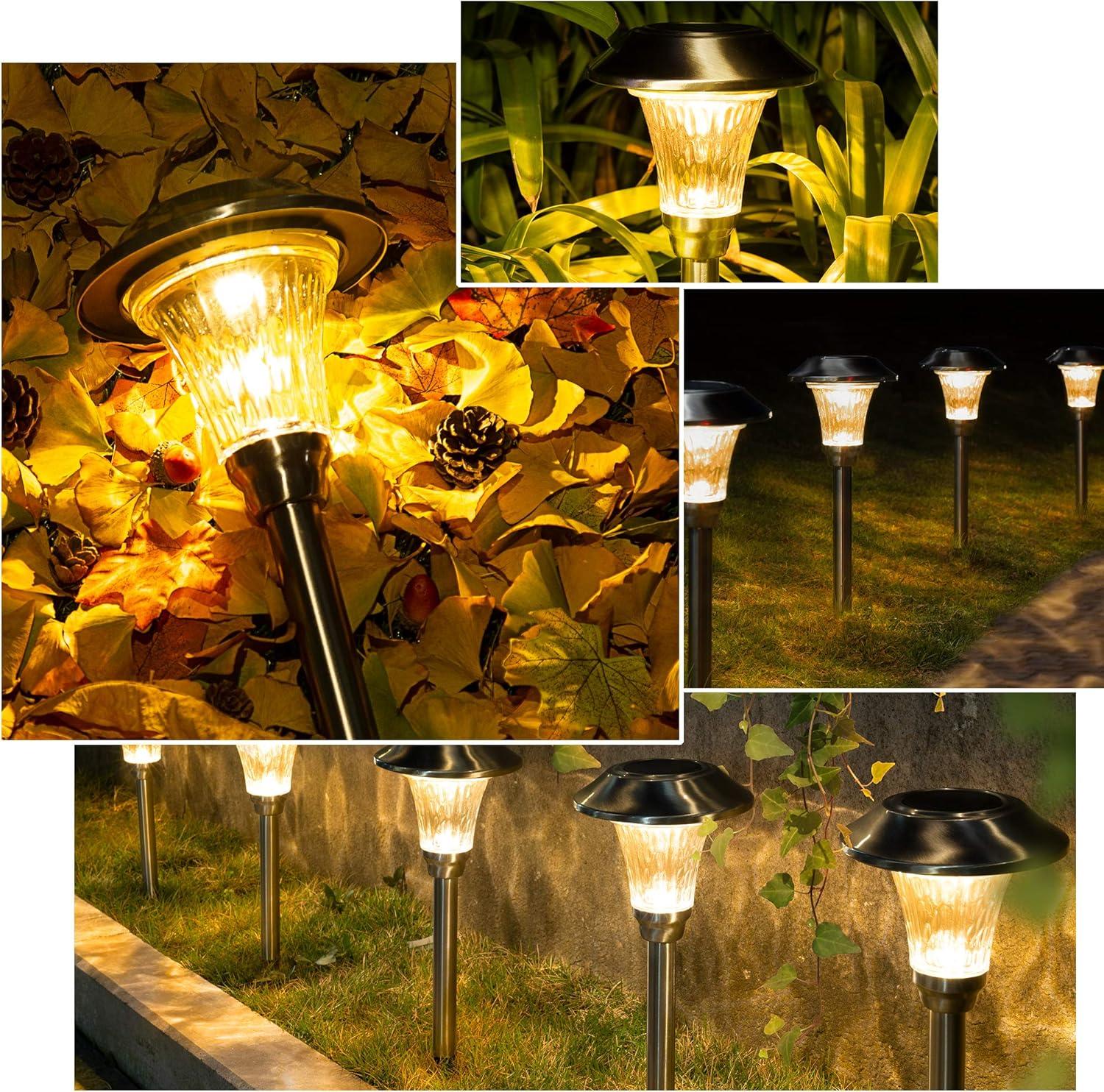 imageSOLPEX 8 Pack Solar Garden Lights Solar Lights Outdoor Waterproof Glass Stainless Steel Automatic Outdoor Solar Lights for Yard Lawn Patio Garden Path Walkway or DrivewayWarm White