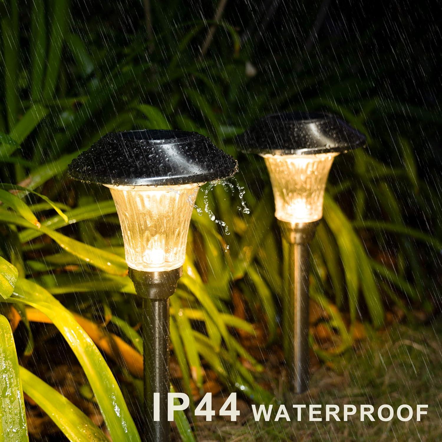 imageSOLPEX 8 Pack Solar Garden Lights Solar Lights Outdoor Waterproof Glass Stainless Steel Automatic Outdoor Solar Lights for Yard Lawn Patio Garden Path Walkway or DrivewayWarm White
