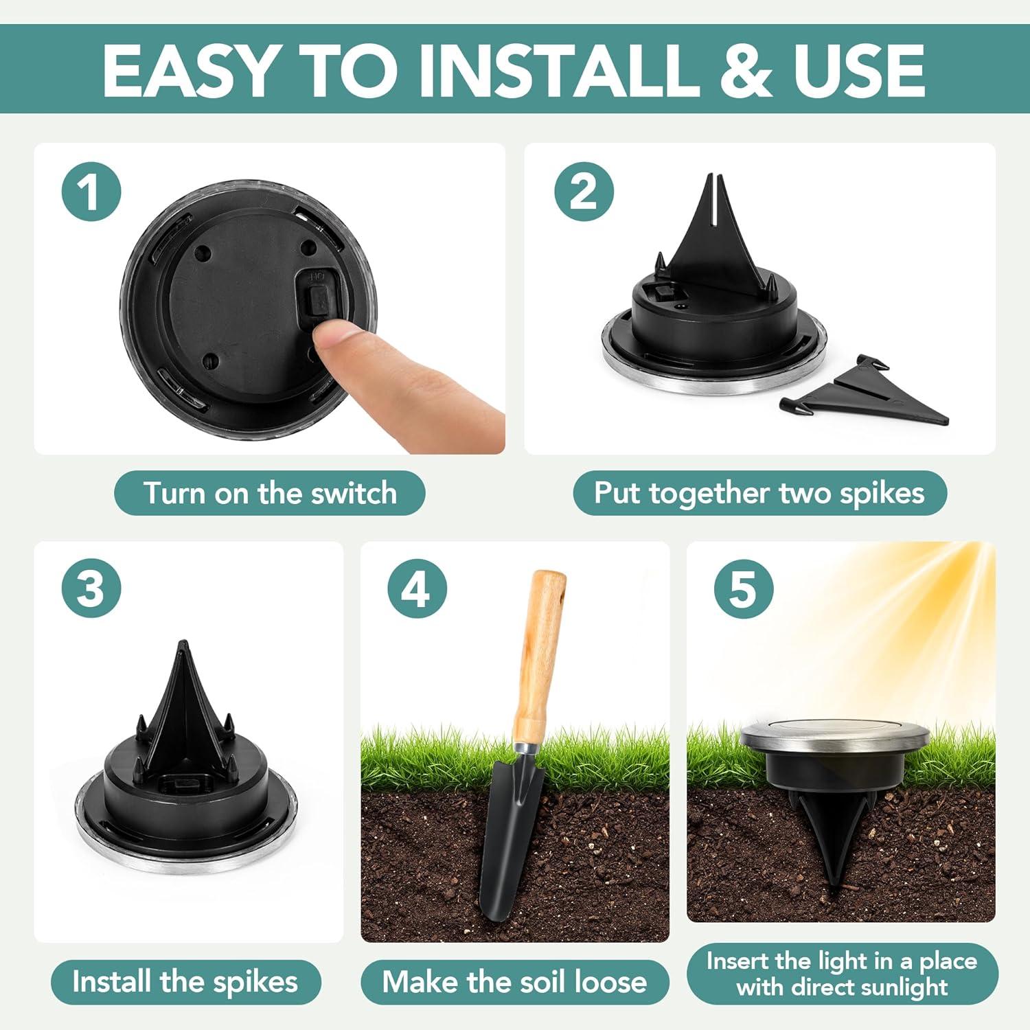 imageSOLPEX Mini Solar Ground Lights 10 Pack Solar Lights Outdoor Waterproof Pathway Lights Solar Powered Solar Garden Lights Landscape Lighting for Yard Driveway Walkway Warm WhiteWarm White