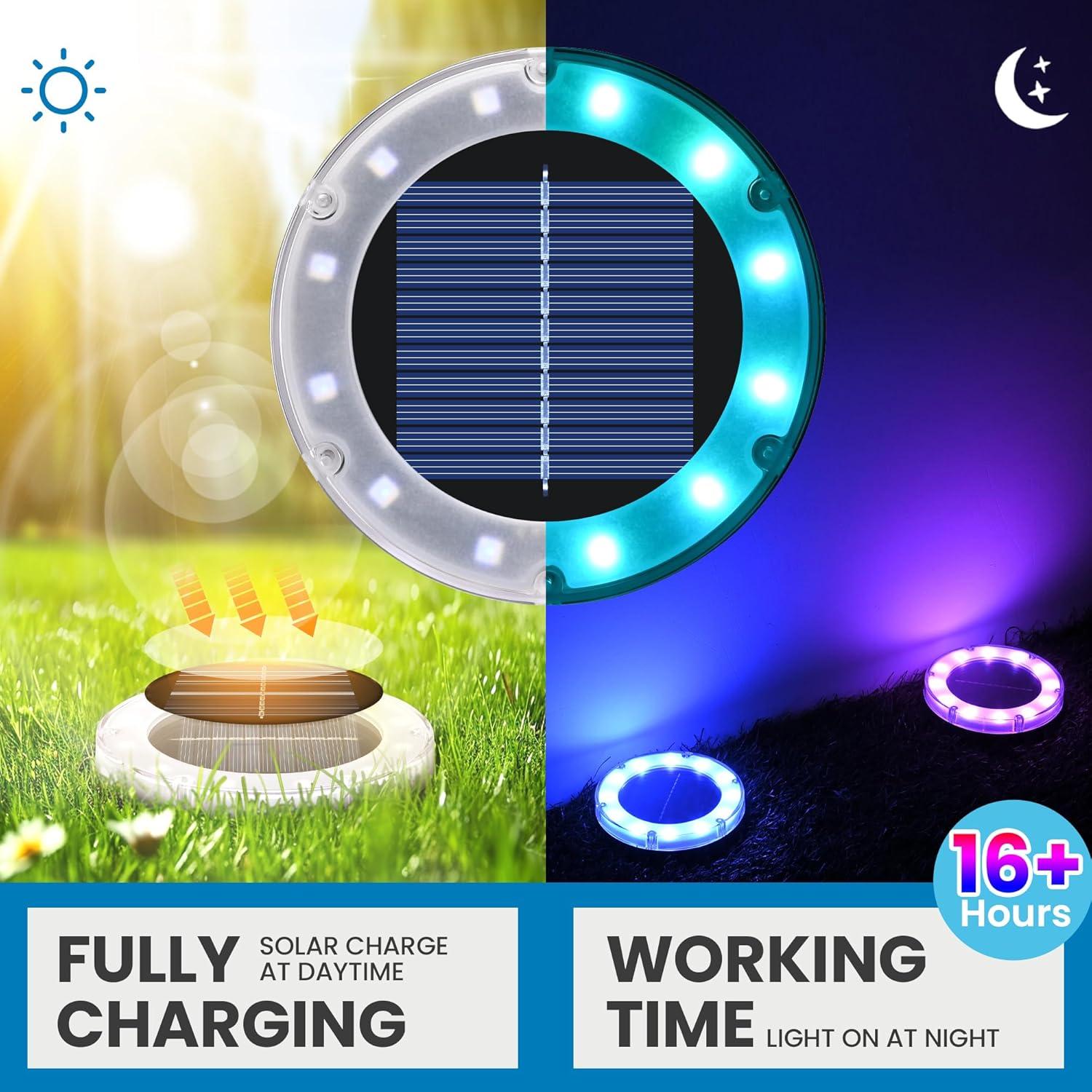 imageSOLPEX Multicolor Solar Ground Lights Solar Garden Lights Outdoor Waterproof 12 Led 2 Lighting Modes Landscape Lighting for Pathway Yard Patio PoolWalkway 12 Packs12