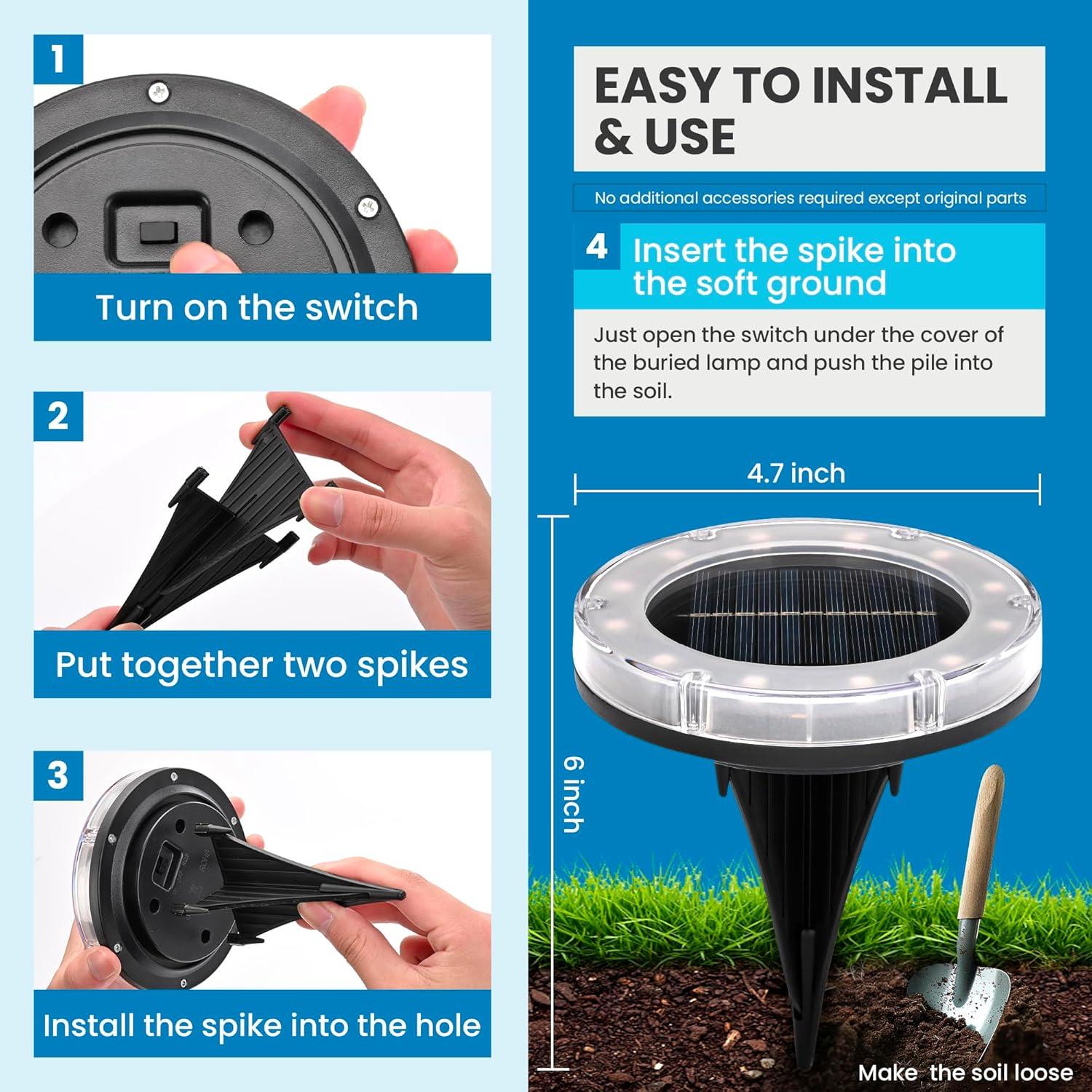 imageSOLPEX Multicolor Solar Ground Lights Solar Garden Lights Outdoor Waterproof 12 Led 2 Lighting Modes Landscape Lighting for Pathway Yard Patio PoolWalkway 12 Packs12