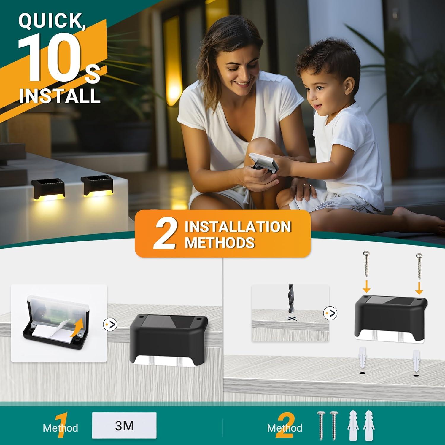 imageSOLPEX Solar Deck Lights Outdoor 16 Pack Solar Step Light Waterproof Led Light for Outdoor Stairs Step Fence Yard Patio and PathwayWarm WhiteBlack