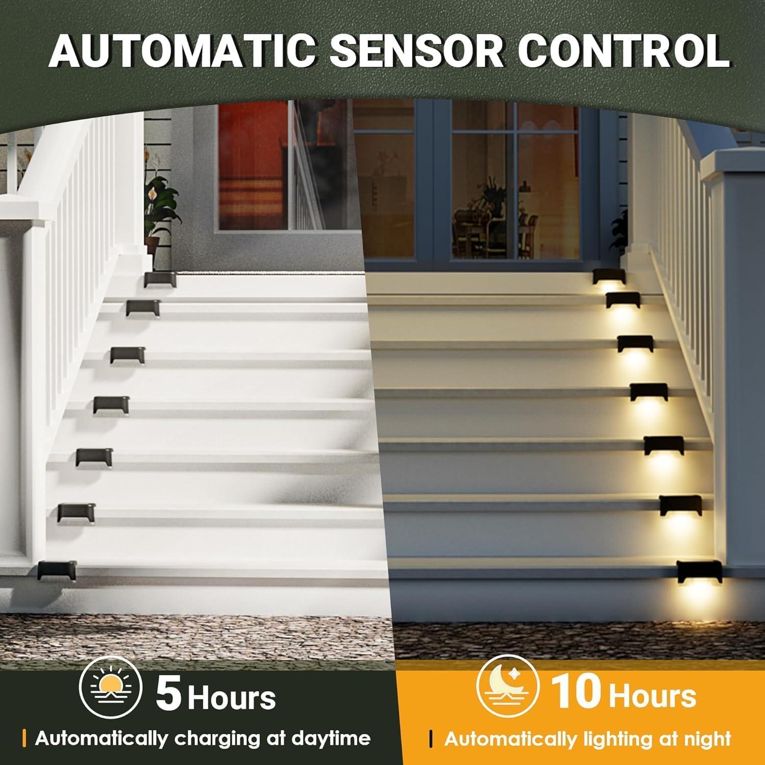 imageSOLPEX Solar Deck Lights Outdoor 16 Pack Solar Step Light Waterproof Led Light for Outdoor Stairs Step Fence Yard Patio and PathwayWarm WhiteBlack