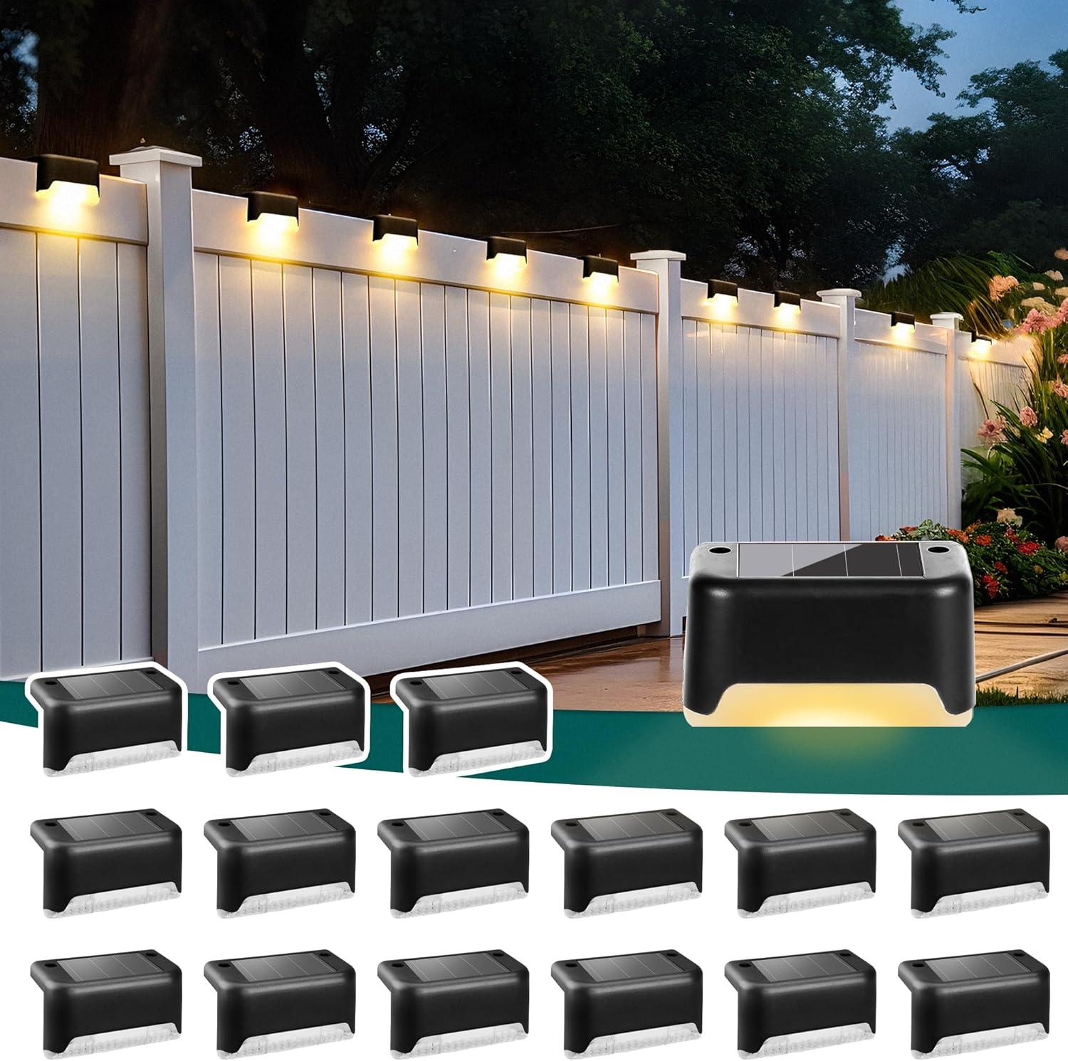 imageSOLPEX Solar Deck Lights Outdoor 16 Pack Solar Step Light Waterproof Led Light for Outdoor Stairs Step Fence Yard Patio and PathwayWarm WhiteBlack