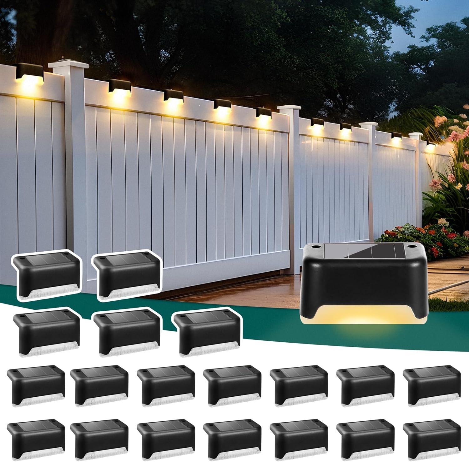 imageSOLPEX Solar Deck Lights Outdoor 16 Pack Solar Step Light Waterproof Led Light for Outdoor Stairs Step Fence Yard Patio and PathwayWarm WhiteBlack