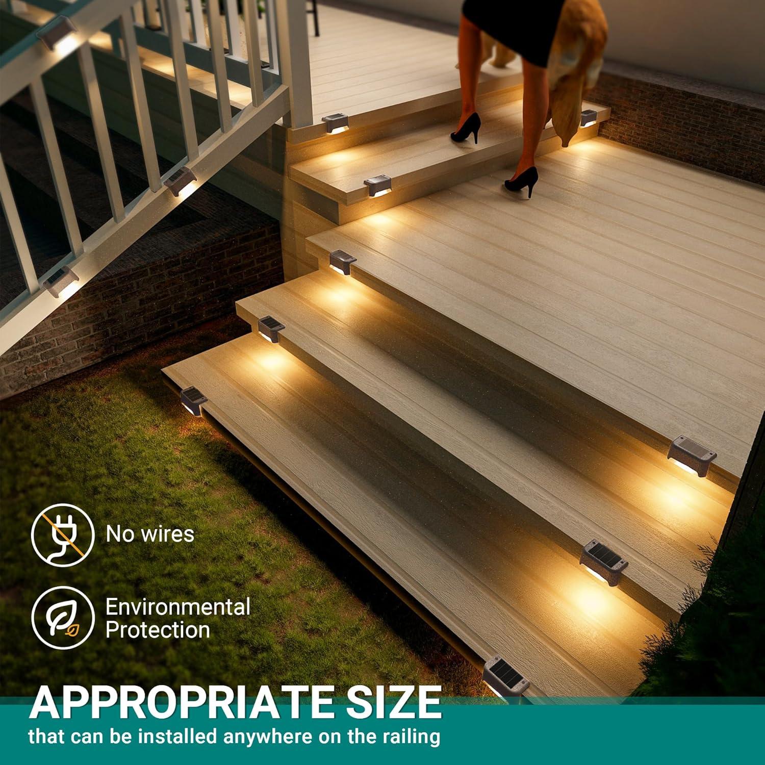 imageSOLPEX Solar Deck Lights Outdoor 16 Pack Solar Step Light Waterproof Led Light for Outdoor Stairs Step Fence Yard Patio and PathwayWarm WhiteBrown
