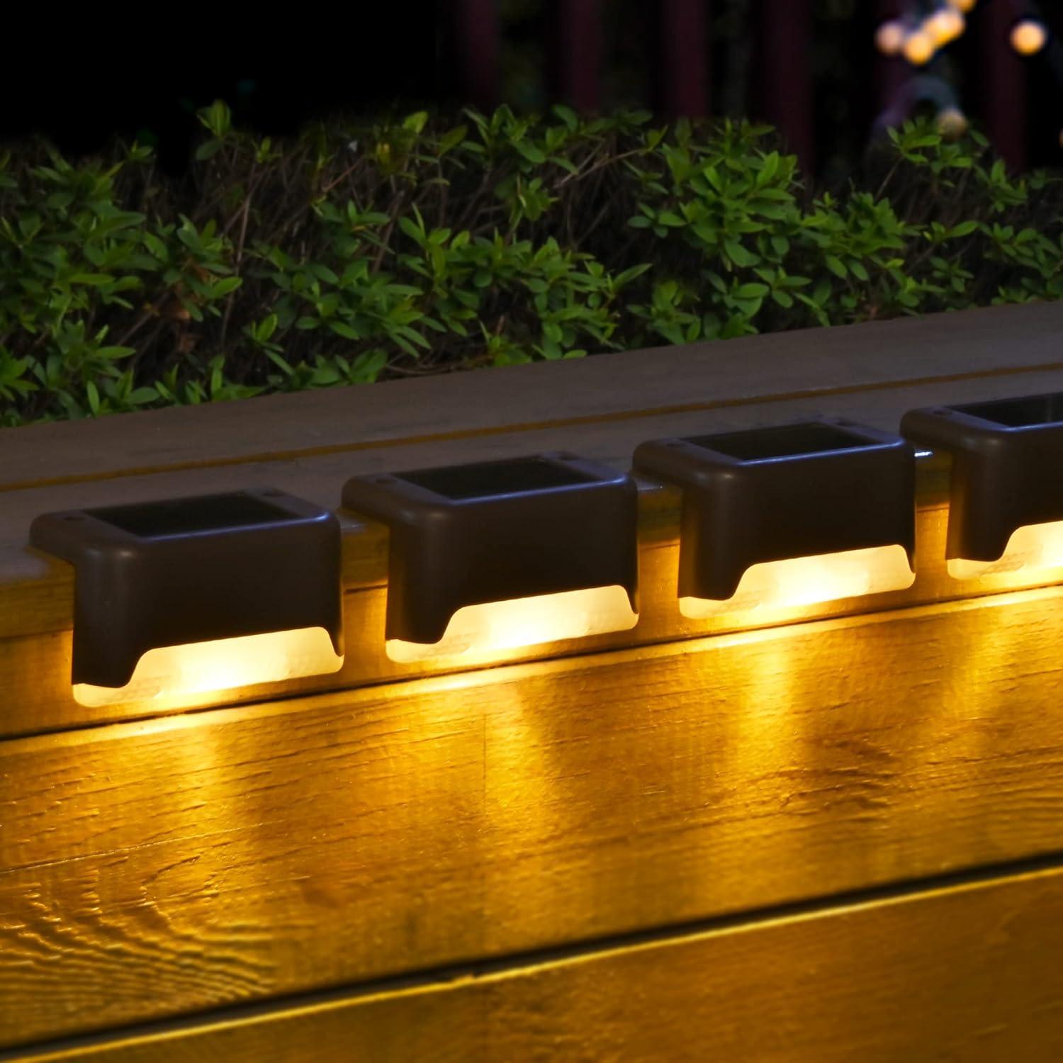 imageSOLPEX Solar Deck Lights Outdoor 16 Pack Solar Step Light Waterproof Led Light for Outdoor Stairs Step Fence Yard Patio and PathwayWarm WhiteBrown