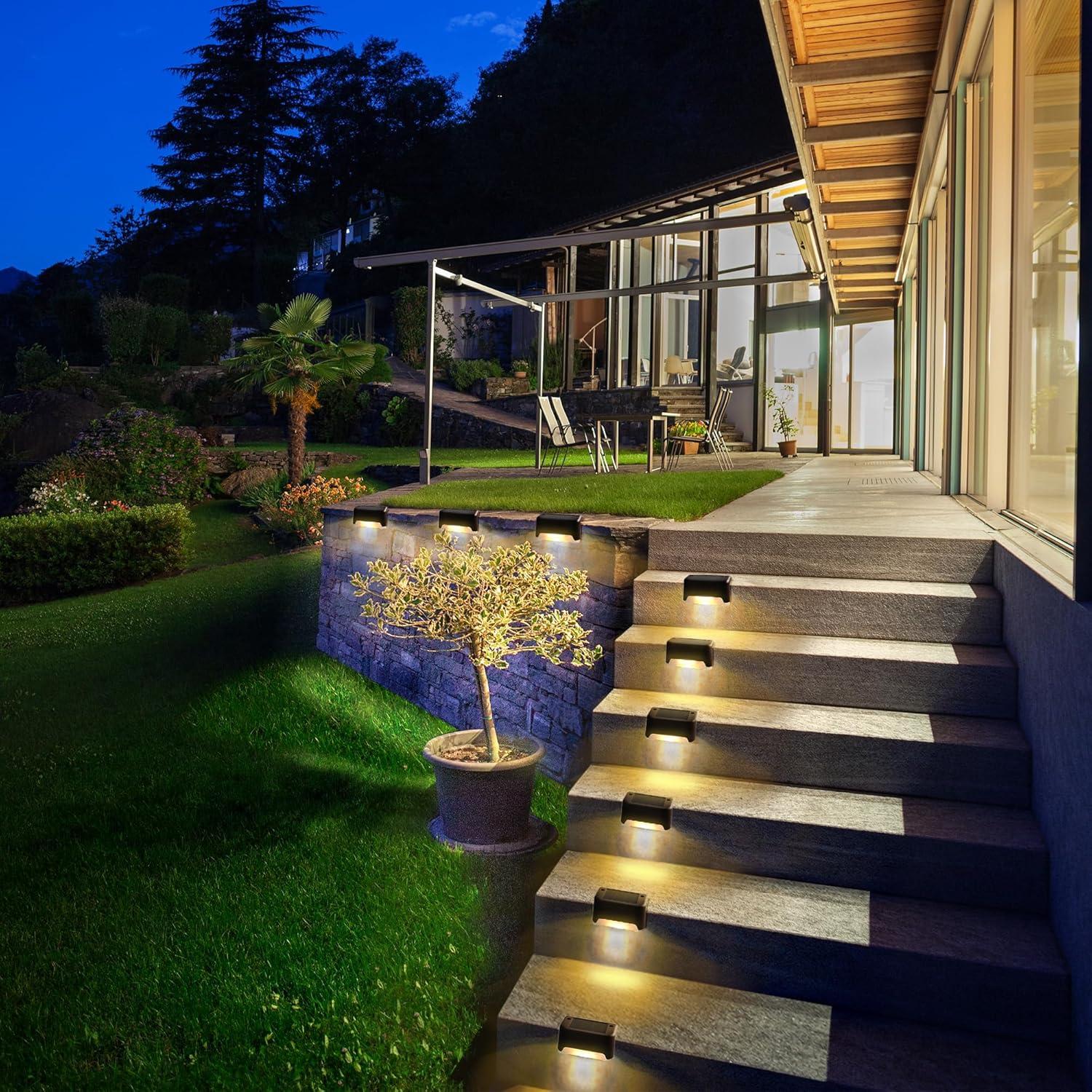 imageSOLPEX Solar Deck Lights Outdoor 16 Pack Solar Step Light Waterproof Led Light for Outdoor Stairs Step Fence Yard Patio and PathwayWarm WhiteBrown