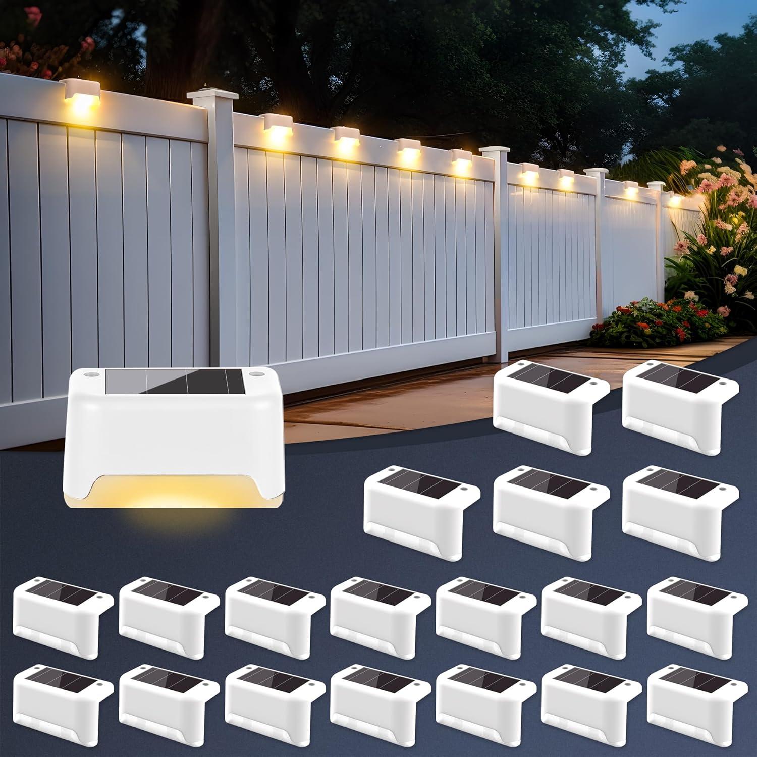 imageSOLPEX Solar Deck Lights Outdoor 16 Pack Solar Step Light Waterproof Led Light for Outdoor Stairs Step Fence Yard Patio and PathwayWarm WhiteWhite