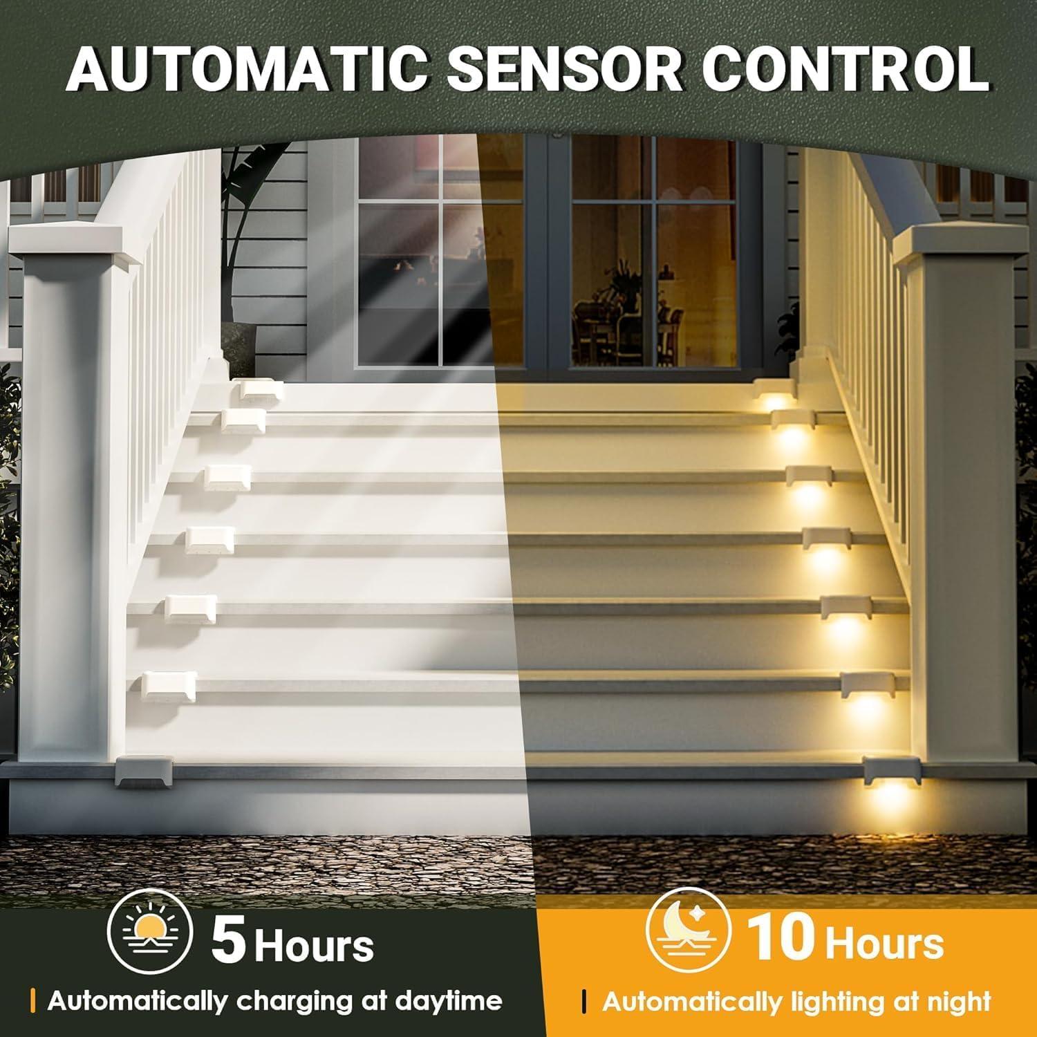 imageSOLPEX Solar Deck Lights Outdoor 16 Pack Solar Step Light Waterproof Led Light for Outdoor Stairs Step Fence Yard Patio and PathwayWarm WhiteWhite