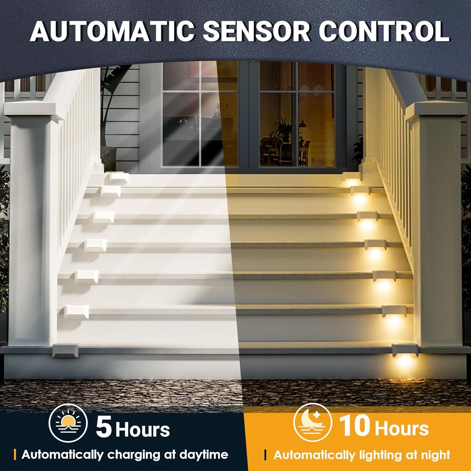 imageSOLPEX Solar Deck Lights Outdoor 16 Pack Solar Step Light Waterproof Led Light for Outdoor Stairs Step Fence Yard Patio and PathwayWarm WhiteWhite