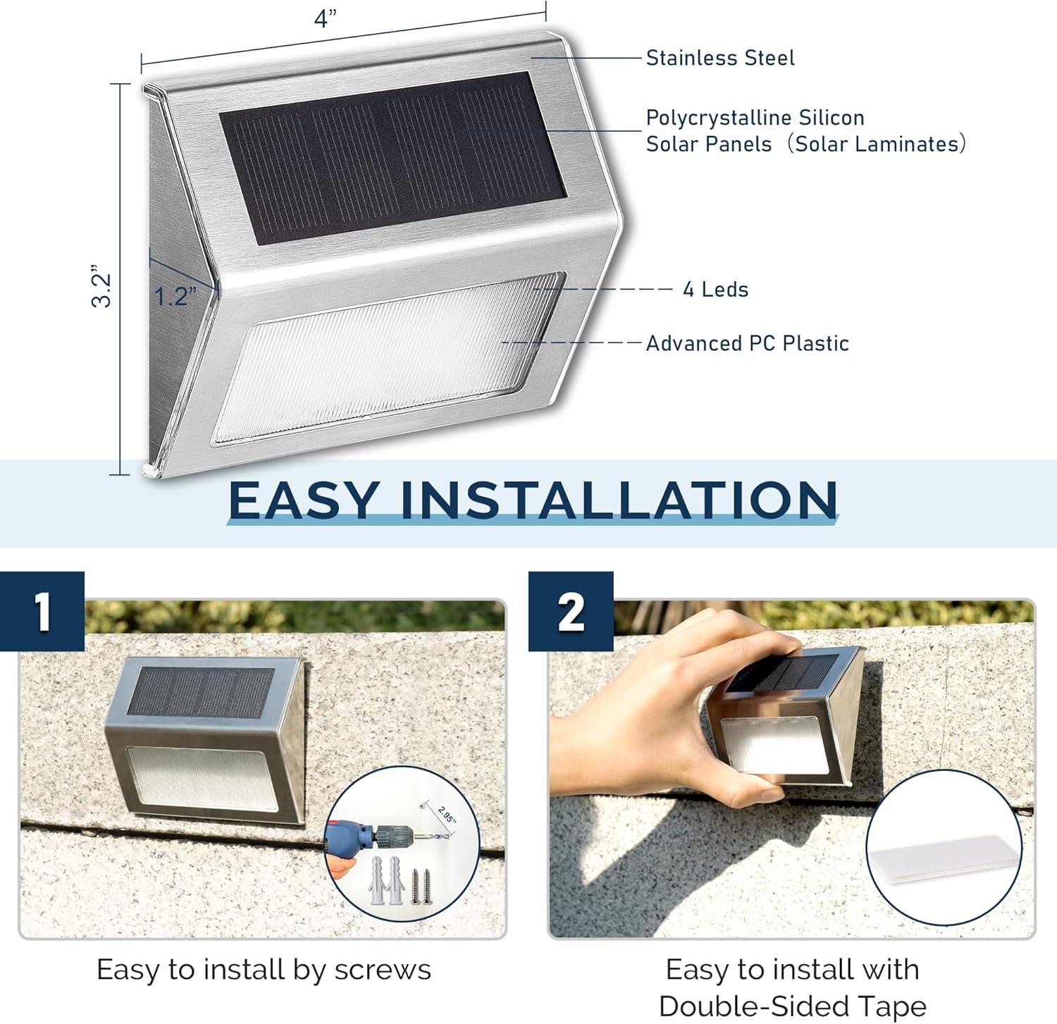 imageSOLPEX Solar Fence Lights 12 Pack Solar Powered Deck Lights Outdoor Waterproof4 LEDs Solar Step Lighting for Stair Stairway Patio Porch Pathway Walkway Garden Cold WhiteCold White