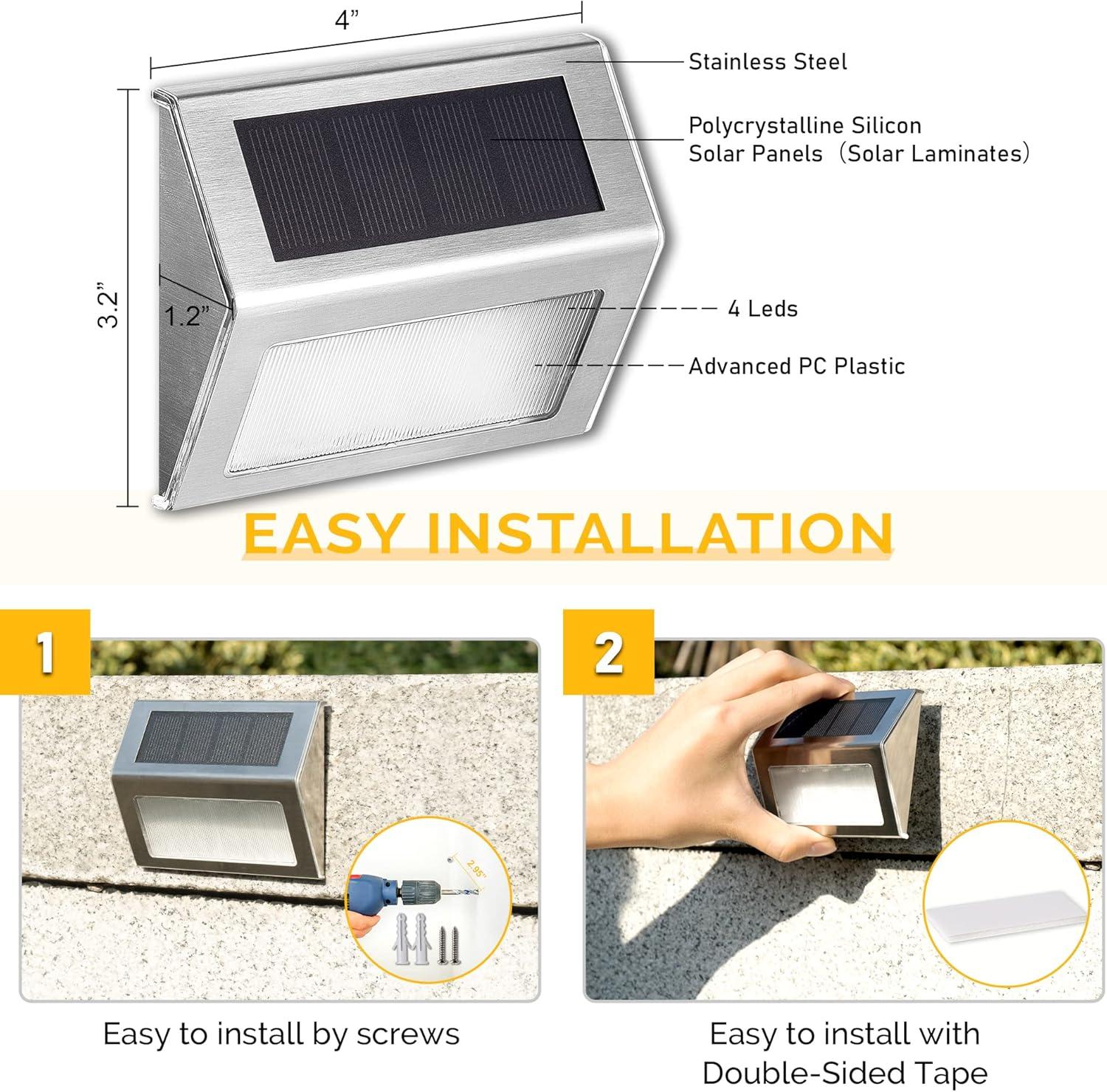 imageSOLPEX Solar Fence Lights 12 Pack Solar Powered Deck Lights Outdoor Waterproof4 LEDs Solar Step Lighting for Stair Stairway Patio Porch Pathway Walkway Garden Cold WhiteWarm White