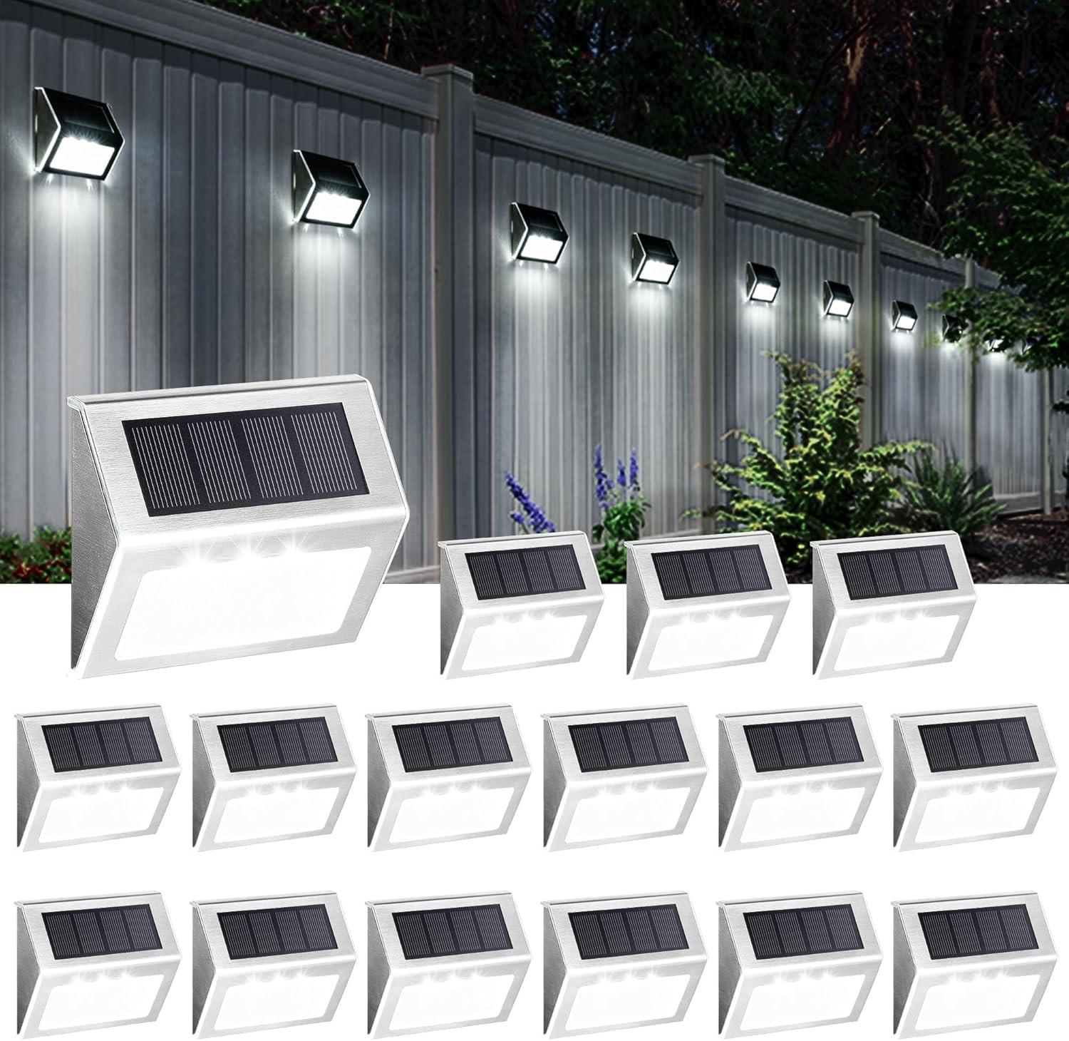 imageSOLPEX Solar Fence Lights 12 Pack Solar Powered Deck Lights Outdoor Waterproof4 LEDs Solar Step Lighting for Stair Stairway Patio Porch Pathway Walkway Garden Cold WhiteCold White