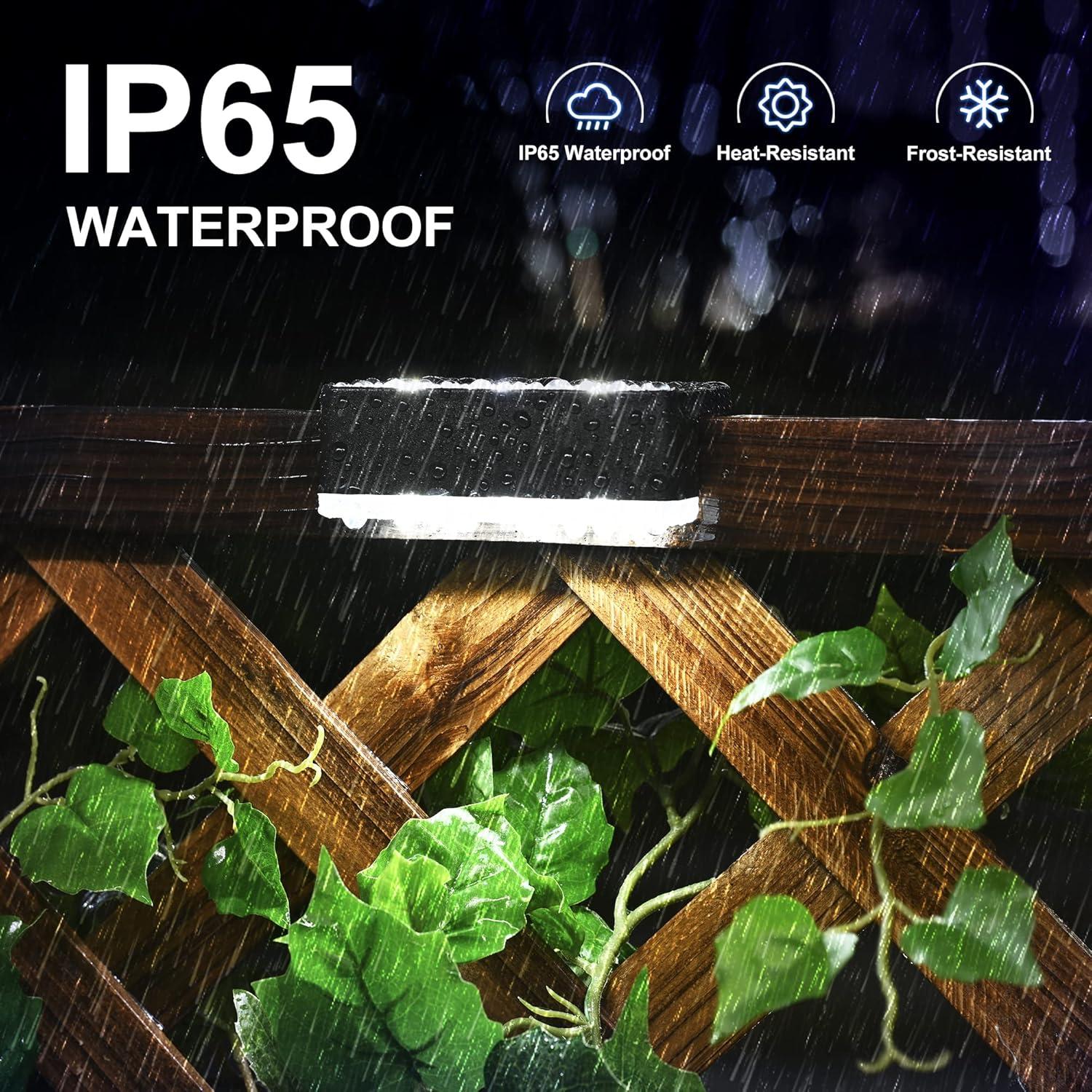 imageSOLPEX Solar Fence Lights 6 LEDs Solar Lights Outdoor Waterproof Solar Powered for Deck Stair Front Porch Balcony Walkway Garden Yard Patio Pool Decor IP65 Waterproof 4 Pack Cold WhiteBlack