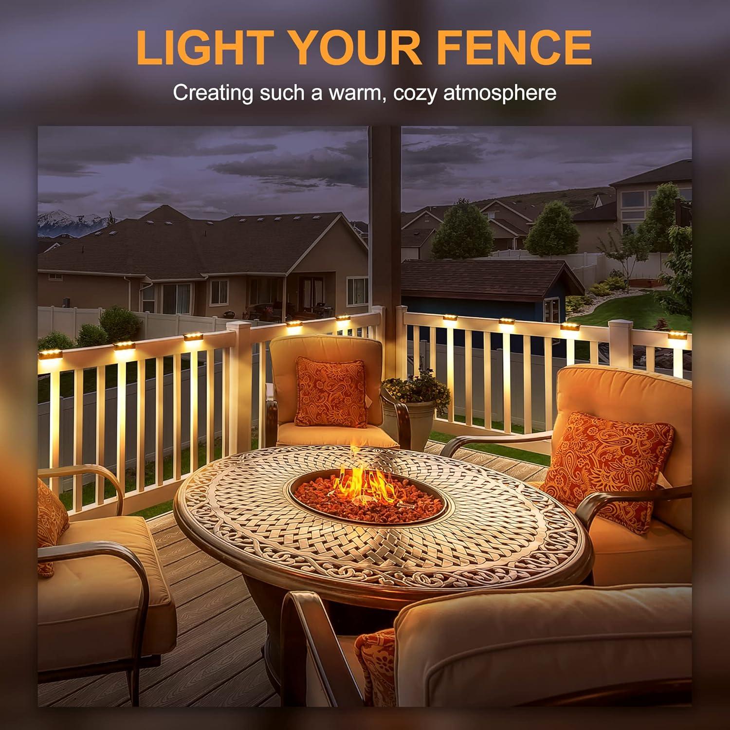 imageSOLPEX Solar Fence Lights 6 LEDs Solar Lights Outdoor Waterproof Solar Powered for Deck Stair Front Porch Balcony Walkway Garden Yard Patio Pool Decor IP65 Waterproof 12 Pack Warm WhiteBrown