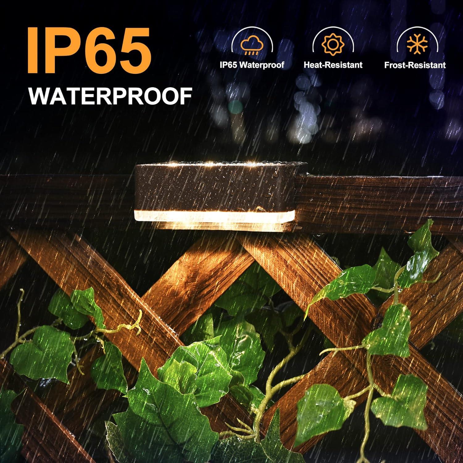 imageSOLPEX Solar Fence Lights 6 LEDs Solar Lights Outdoor Waterproof Solar Powered for Deck Stair Front Porch Balcony Walkway Garden Yard Patio Pool Decor IP65 Waterproof 12 Pack Warm WhiteBrown