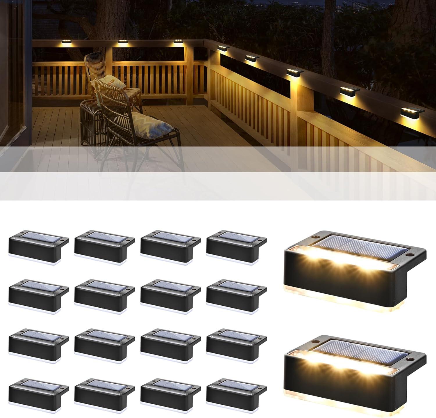 imageSOLPEX Solar Fence Lights 6 LEDs Solar Lights Outdoor Waterproof Solar Powered for Deck Stair Front Porch Balcony Walkway Garden Yard Patio Pool Decor IP65 Waterproof 12 Pack Warm WhiteBlack