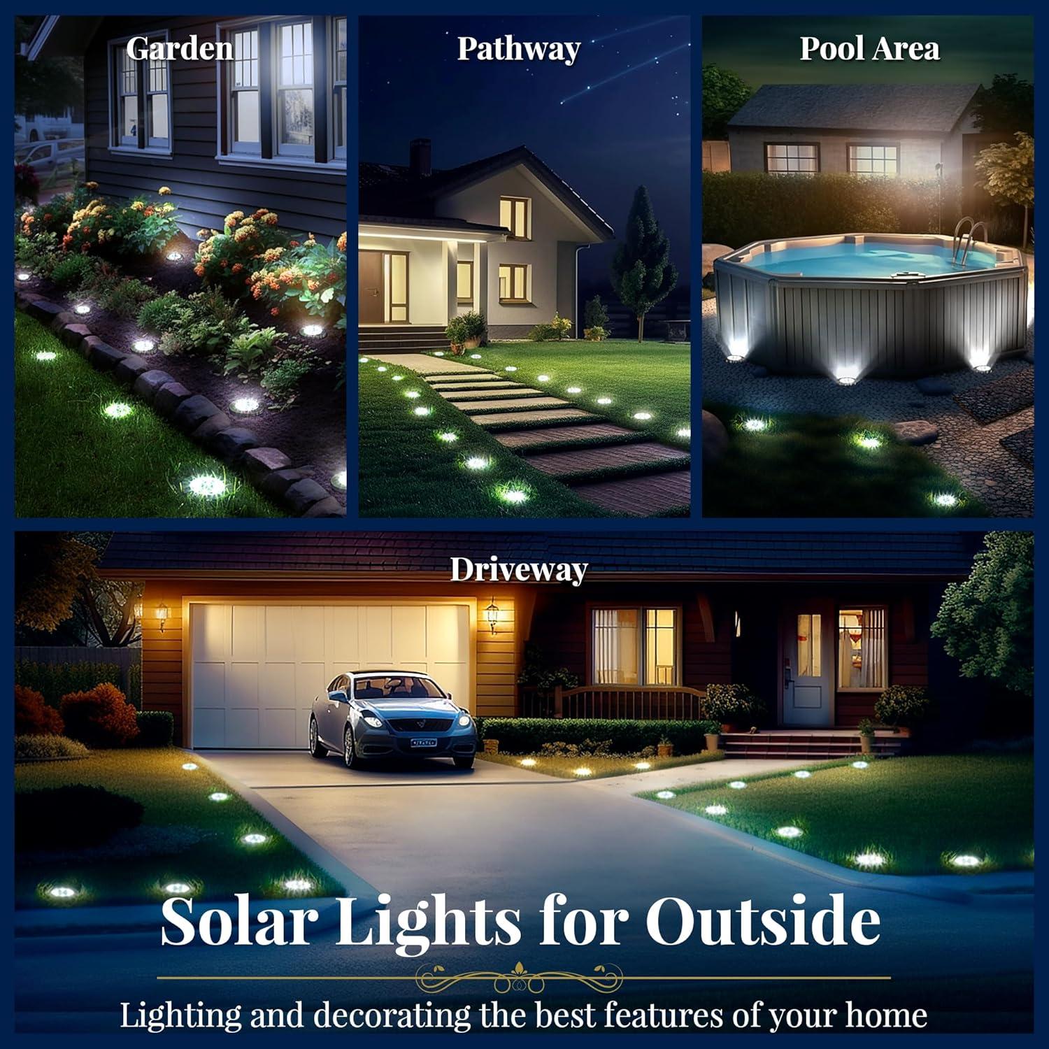 imageSOLPEX Solar Ground Lights 12 Pack Solar Lights Outdoor Waterproof 8 LED Solar Powered Landscape Lighting for Garden Yard Patio Pathway Driveway Walkway Cool WhiteWhite