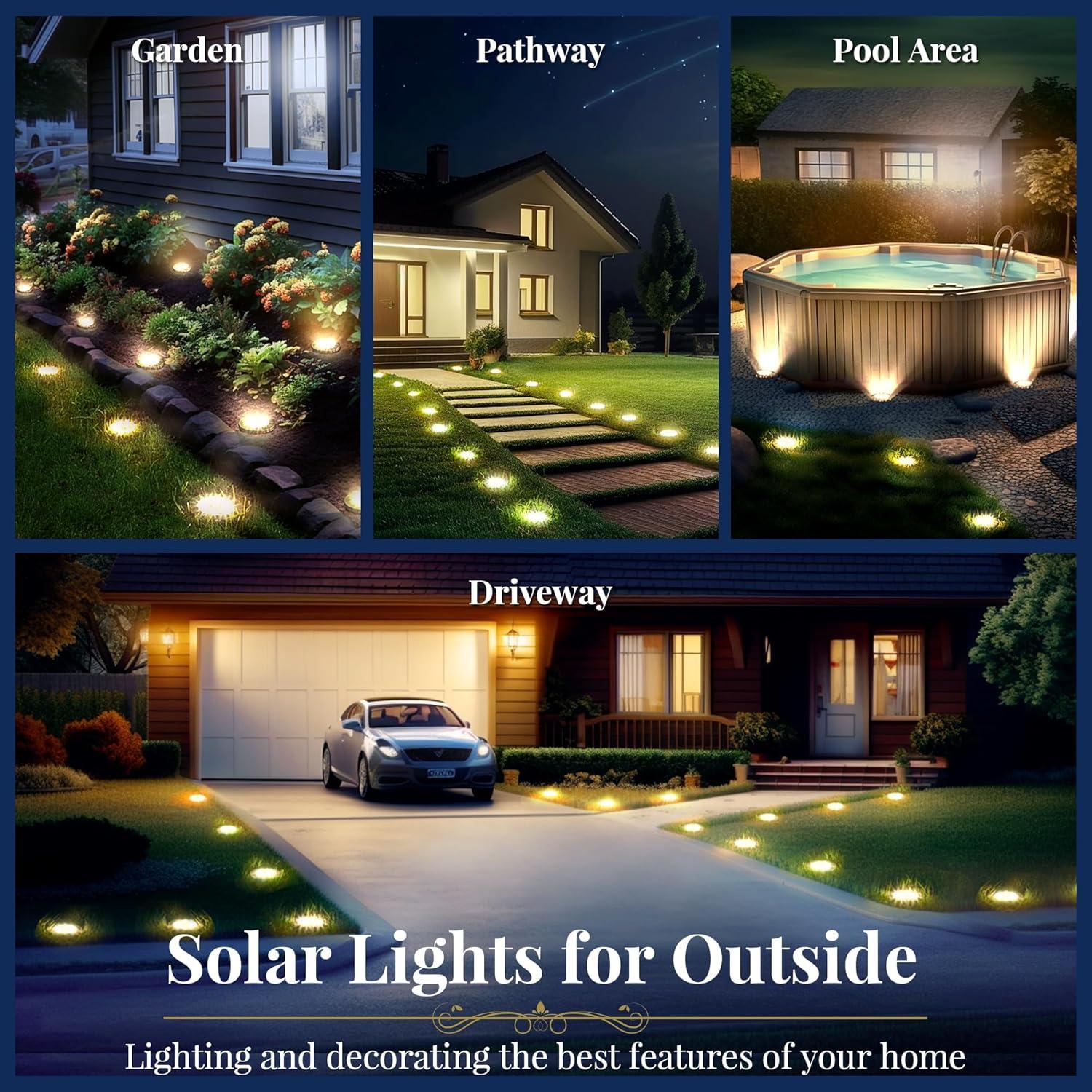 imageSOLPEX Solar Ground Lights 12 Pack Solar Lights Outdoor Waterproof 8 LED Solar Powered Landscape Lighting for Garden Yard Patio Pathway Driveway Walkway Cool WhiteWarm White