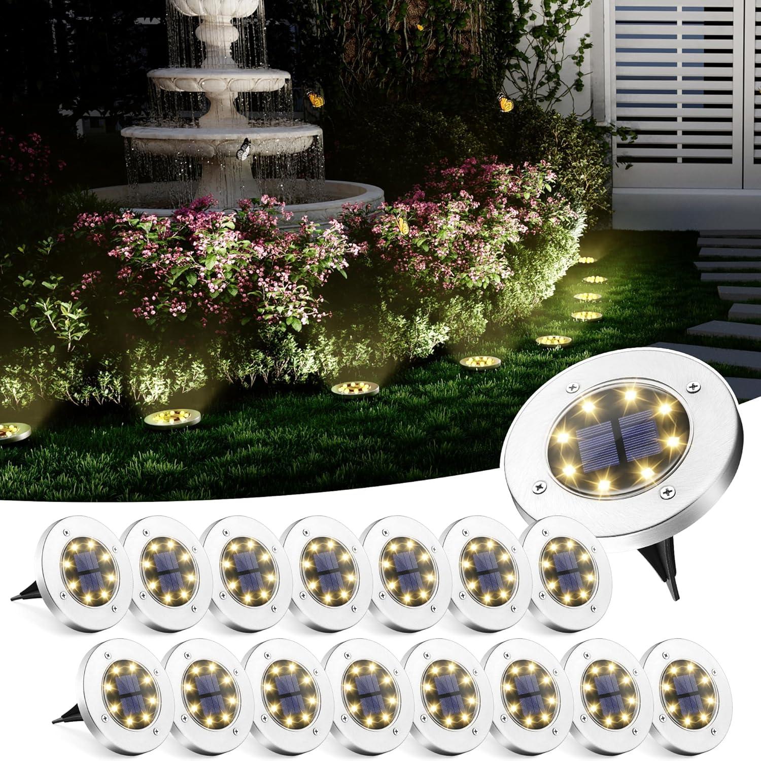 imageSOLPEX Solar Ground Lights 12 Pack Solar Lights Outdoor Waterproof 8 LED Solar Powered Landscape Lighting for Garden Yard Patio Pathway Driveway Walkway Cool WhiteWarm White