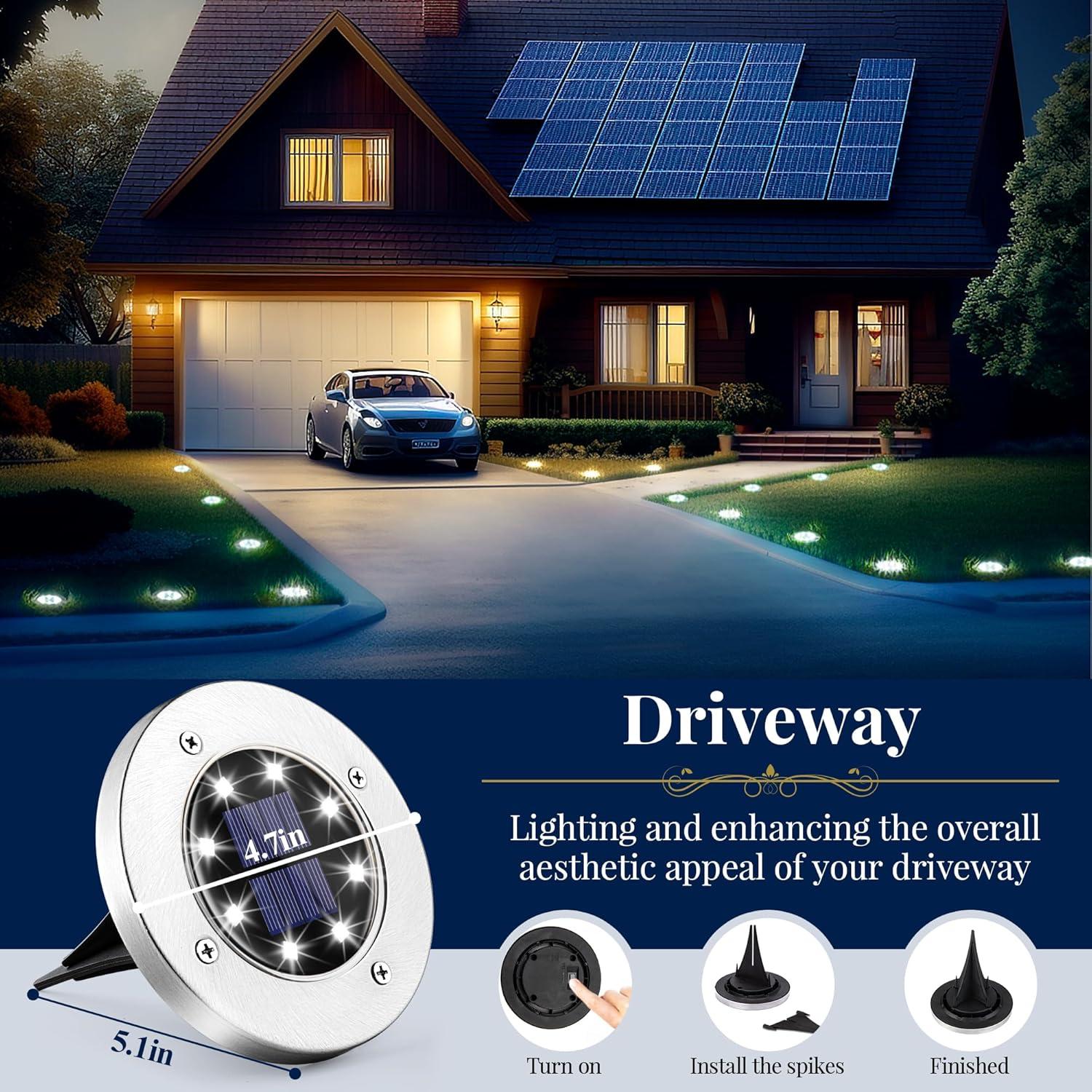 imageSOLPEX Solar Ground Lights 12 Pack Solar Lights Outdoor Waterproof 8 LED Solar Powered Landscape Lighting for Garden Yard Patio Pathway Driveway Walkway Cool WhiteWhite