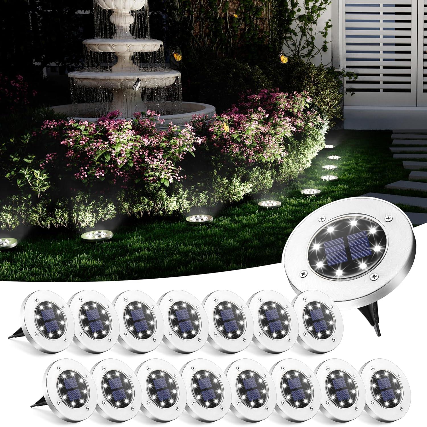 imageSOLPEX Solar Ground Lights 12 Pack Solar Lights Outdoor Waterproof 8 LED Solar Powered Landscape Lighting for Garden Yard Patio Pathway Driveway Walkway Cool WhiteWhite