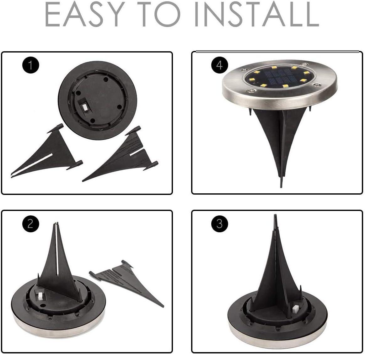 imageSOLPEX Solar Ground Lights 4 Pack Solar Lights Outdoor Waterproof 8 LED Solar Powered Landscape Lighting for Garden Yard Patio Pathway Driveway Walkway Cool White
