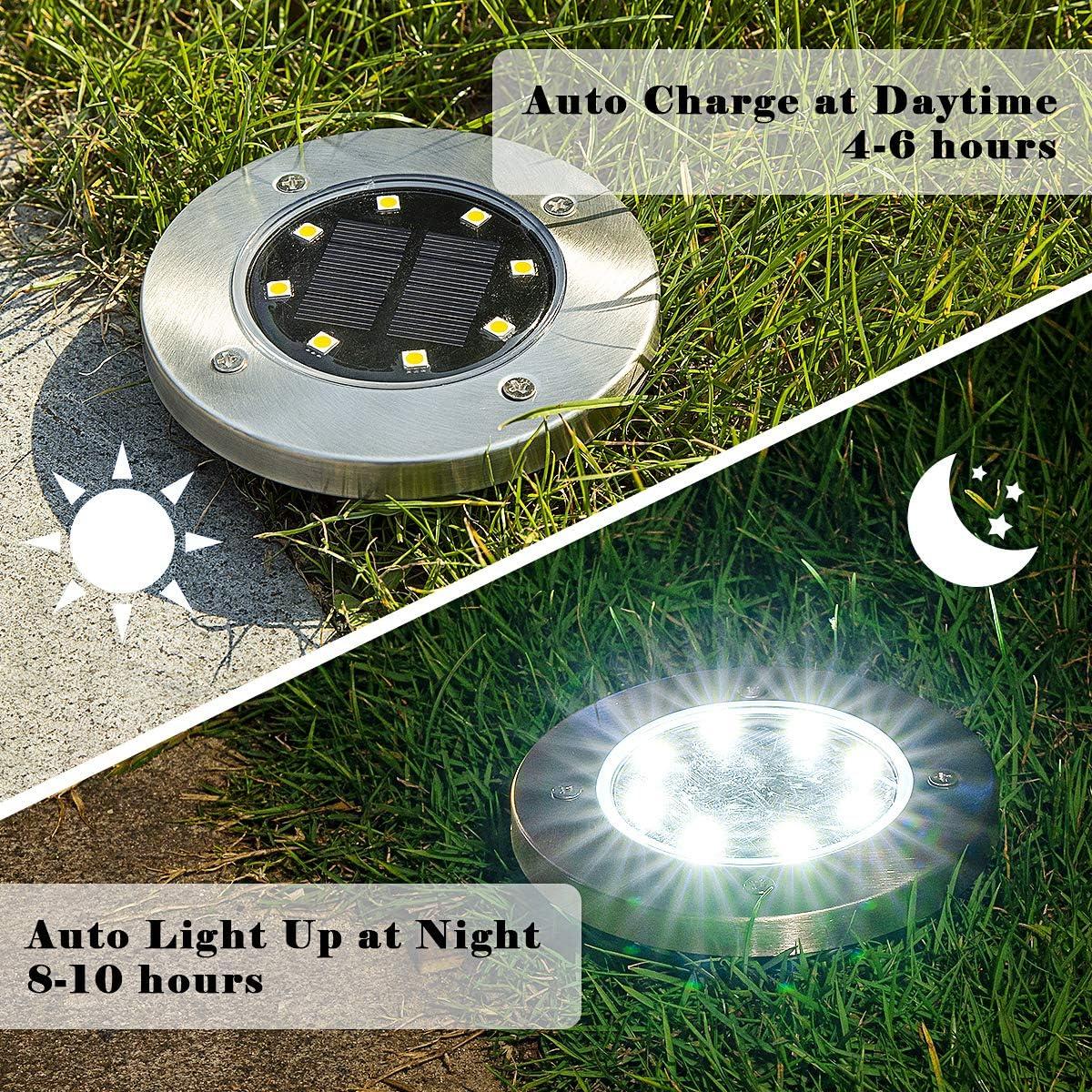 imageSOLPEX Solar Ground Lights 4 Pack Solar Lights Outdoor Waterproof 8 LED Solar Powered Landscape Lighting for Garden Yard Patio Pathway Driveway Walkway Cool White