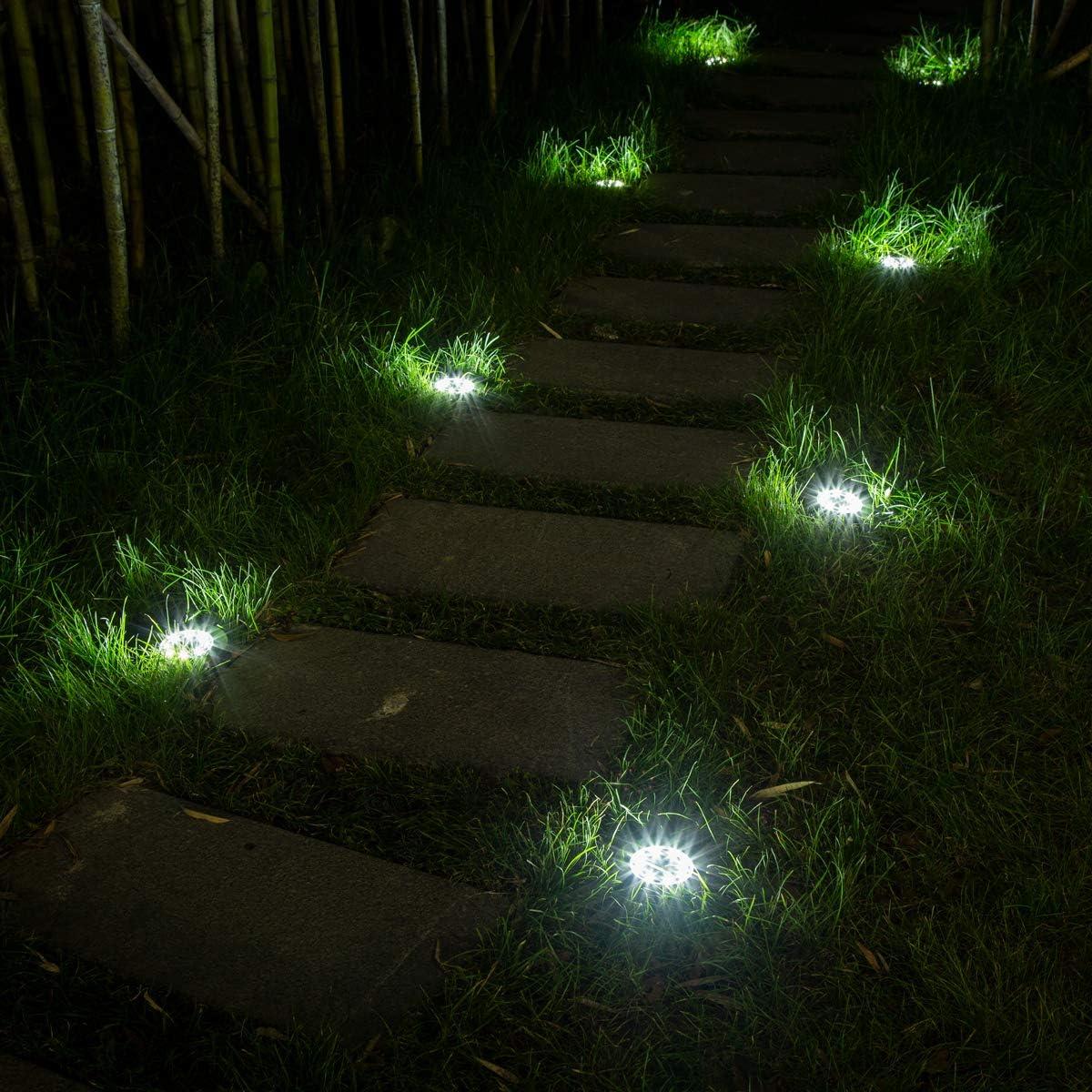 imageSOLPEX Solar Ground Lights 4 Pack Solar Lights Outdoor Waterproof 8 LED Solar Powered Landscape Lighting for Garden Yard Patio Pathway Driveway Walkway Cool White
