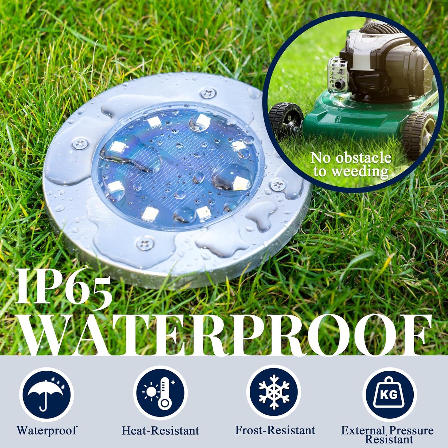 imageSOLPEX Solar Ground Lights 4 Pack Solar Lights Outdoor Waterproof 8 LED Solar Powered Landscape Lighting for Garden Yard Patio Pathway Driveway Walkway Cool White