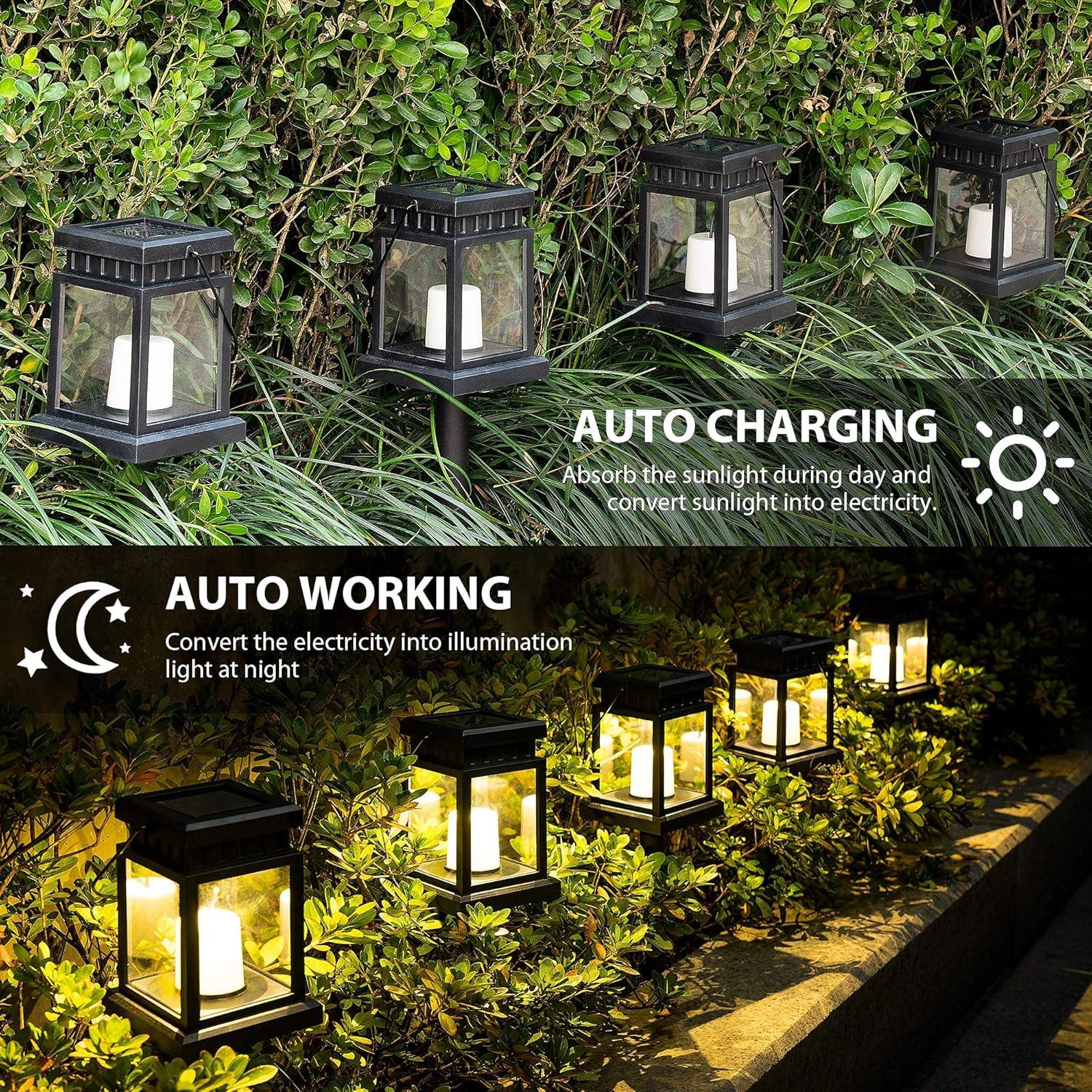 imageSOLPEX Solar Lanterns Outdoor Waterproof 8 Pack Solar Lights Outdoor LED Hanging Lantern Lights Candle Effect Decorative Lights with Stakes for Outside Garden Patio Porch Yard Pathway