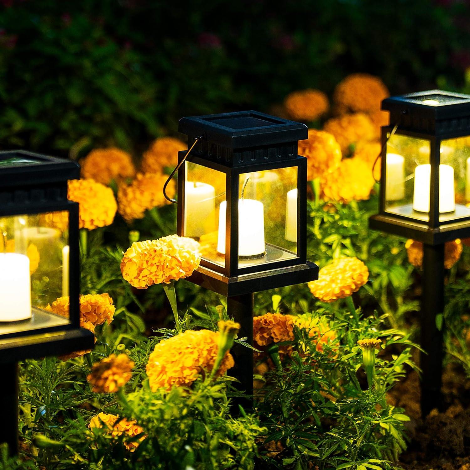 imageSOLPEX Solar Lanterns Outdoor Waterproof 8 Pack Solar Lights Outdoor LED Hanging Lantern Lights Candle Effect Decorative Lights with Stakes for Outside Garden Patio Porch Yard Pathway