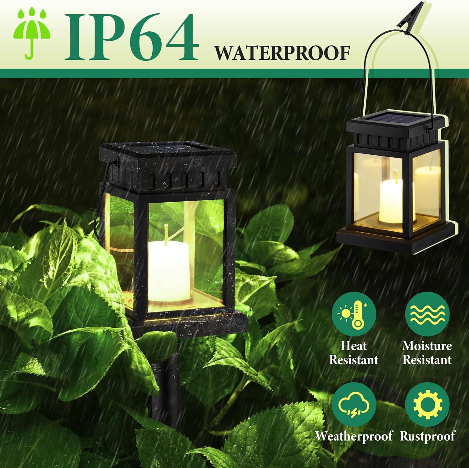 imageSOLPEX Solar Lanterns Outdoor Waterproof 8 Pack Solar Lights Outdoor LED Hanging Lantern Lights Candle Effect Decorative Lights with Stakes for Outside Garden Patio Porch Yard Pathway