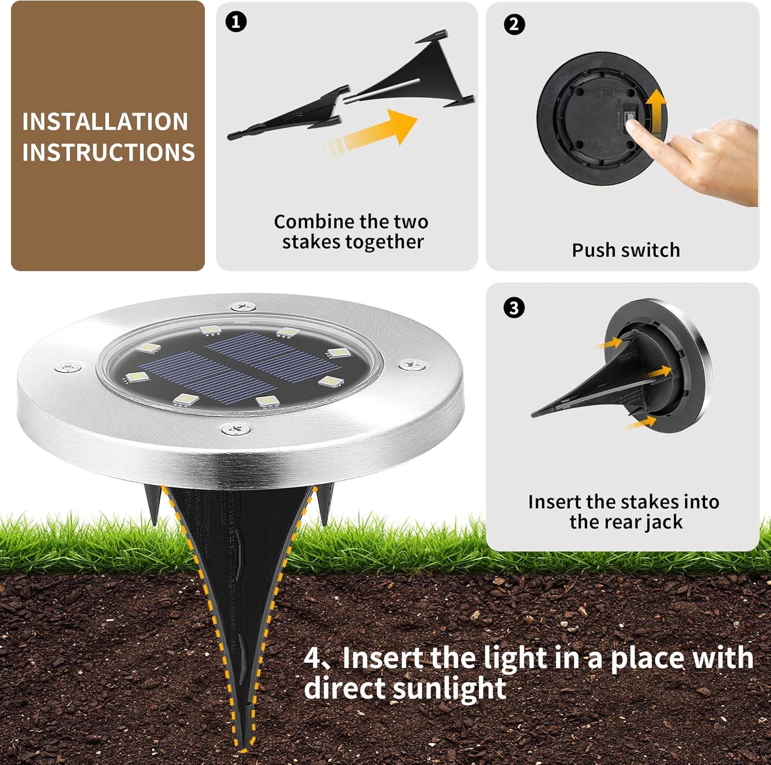 imageSOLPEX Solar Lights Outdoor Waterproof 12 Pack Solar Ground Lights Solar Garden Lights Landscape Lighting for Pathway Driveway Patio Backyard Walkway Cool WhiteWarm White