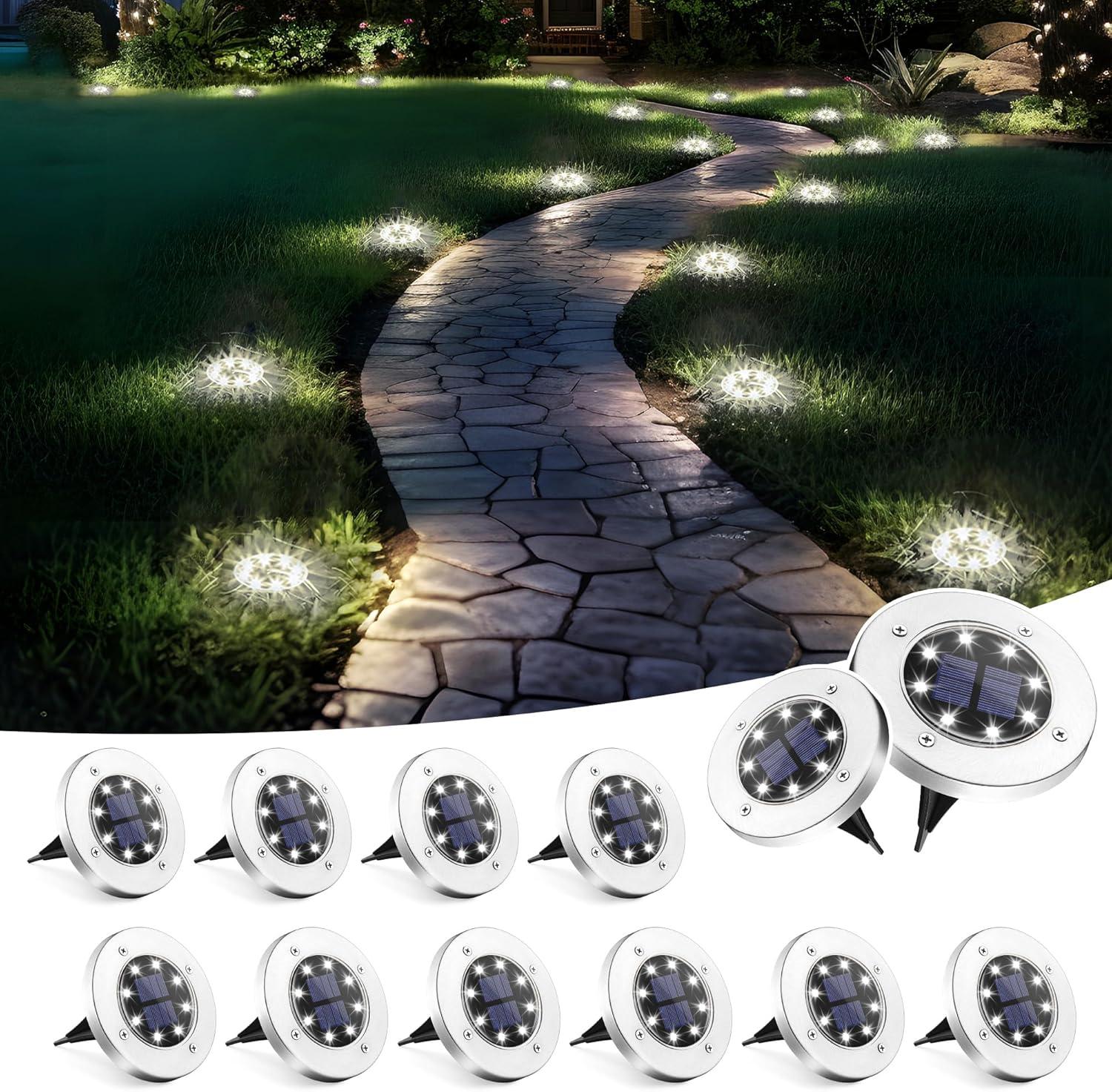imageSOLPEX Solar Lights Outdoor Waterproof 12 Pack Solar Ground Lights Solar Garden Lights Landscape Lighting for Pathway Driveway Patio Backyard Walkway Cool WhiteCool White