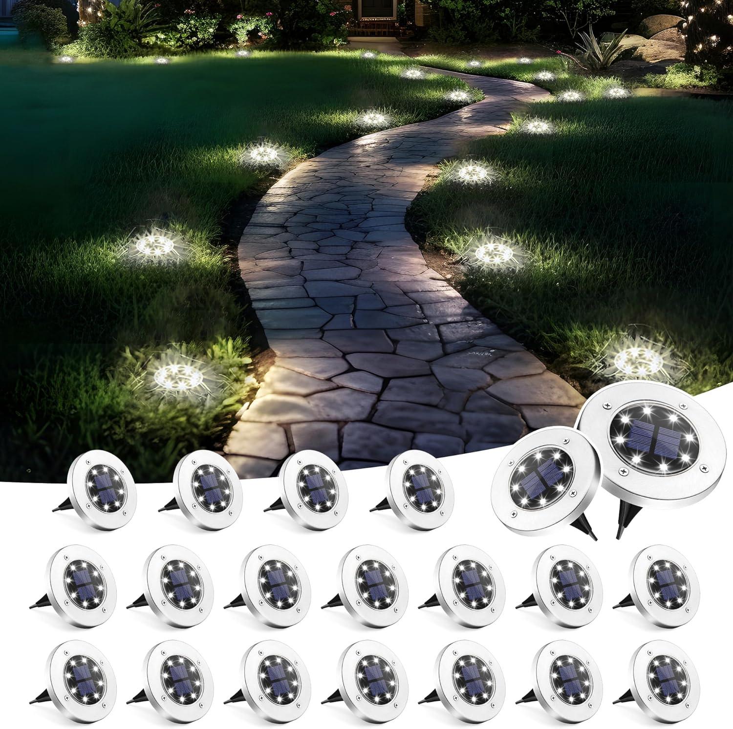 imageSOLPEX Solar Lights Outdoor Waterproof 12 Pack Solar Ground Lights Solar Garden Lights Landscape Lighting for Pathway Driveway Patio Backyard Walkway Cool WhiteCool White