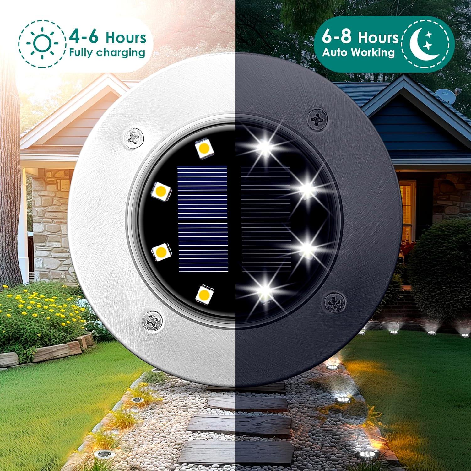 imageSOLPEX Solar Lights Outdoor Waterproof 12 Pack Solar Ground Lights Solar Garden Lights Landscape Lighting for Pathway Driveway Patio Backyard Walkway Cool WhiteCool White